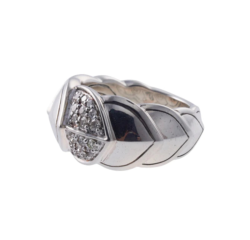 John Hardy Legends Naga Sterling Silver Diamond Ring OG-2493