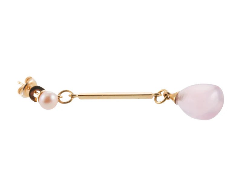 Mimi Milano Pearl Rose Quartz Gold Drop Earrings