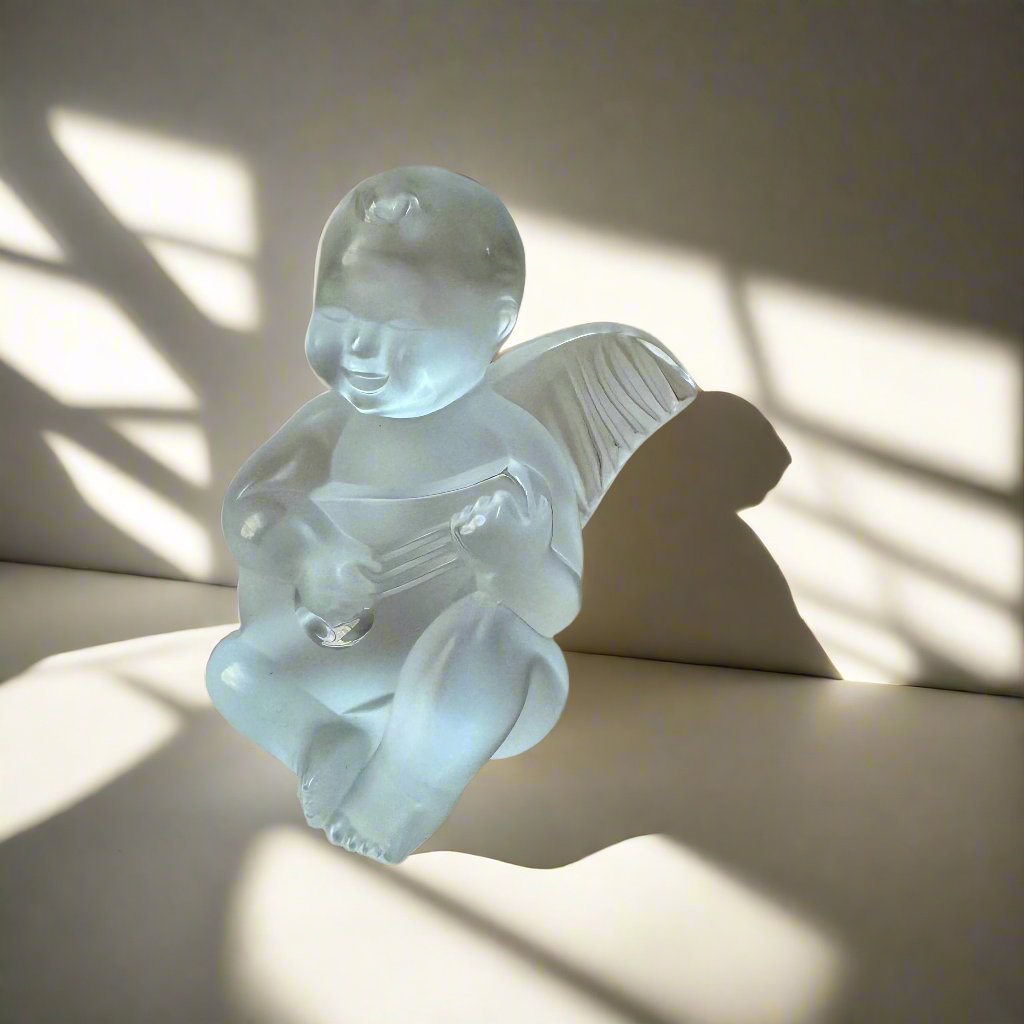 Lalique Crystal Clear Angel Mandoline Figure