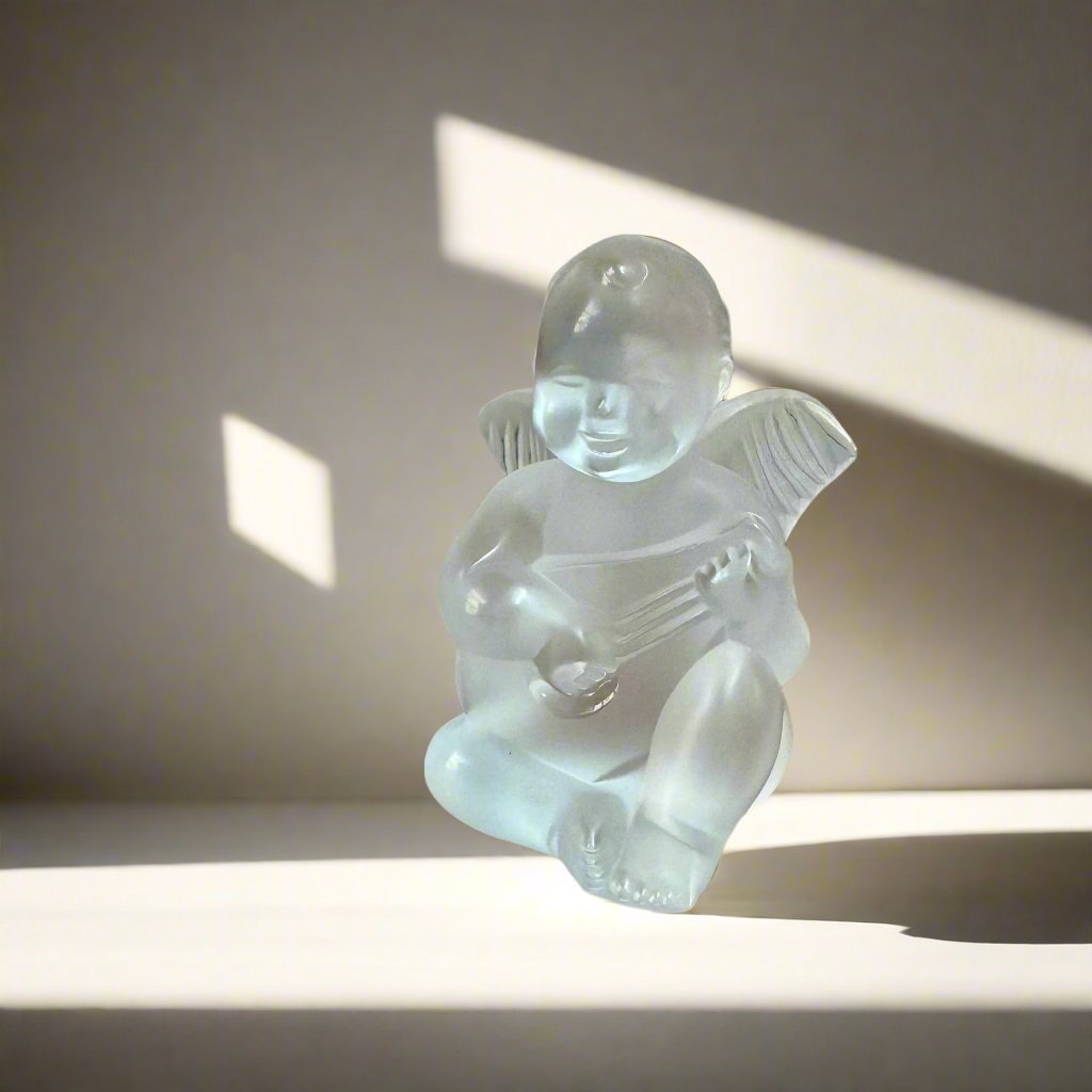 Lalique Crystal Clear Angel Mandoline Figure