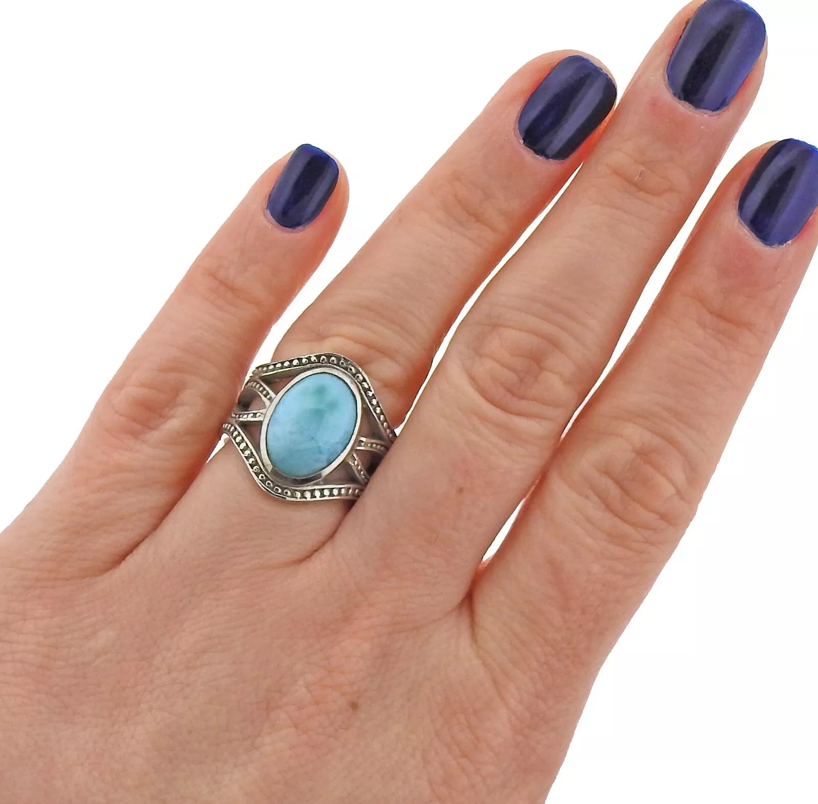 Marahlago Zeta Sterling Silver Larimar Gemstone Ring Retail $259 #14