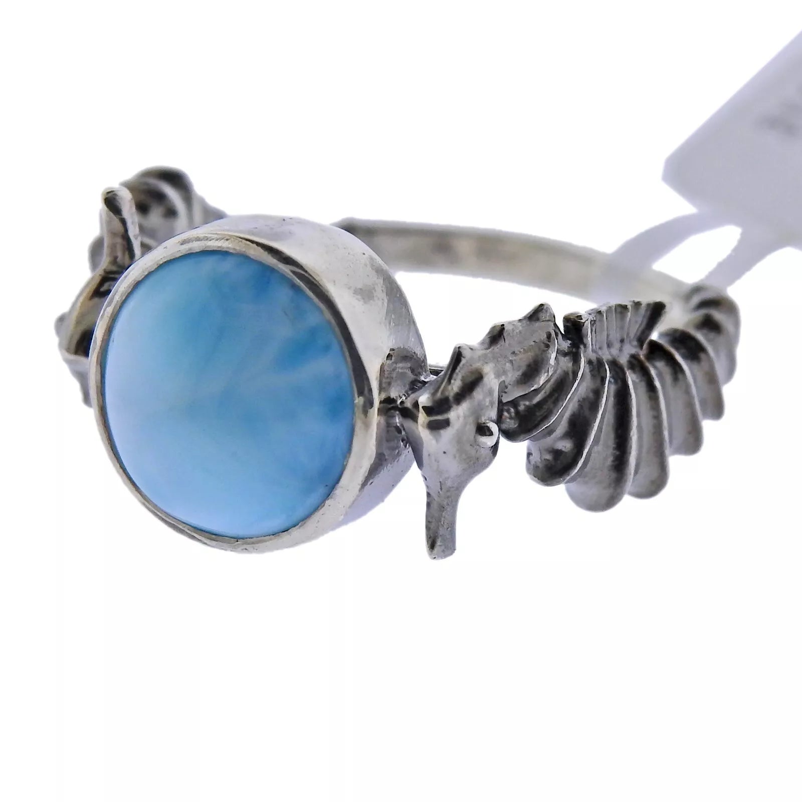 Marahlago Sealife Sterling Silver Larimar Seahorse Ring Retail $215 #07