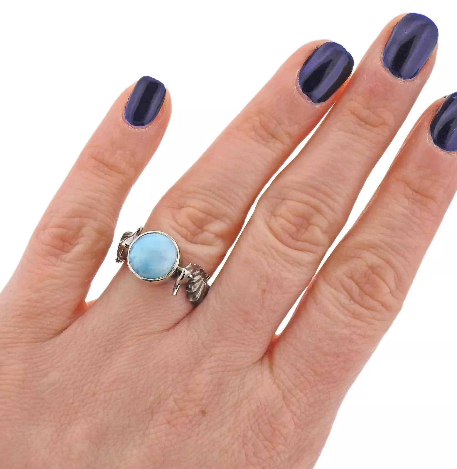 Marahlago Sealife Sterling Silver Larimar Seahorse Ring Retail $215 #07