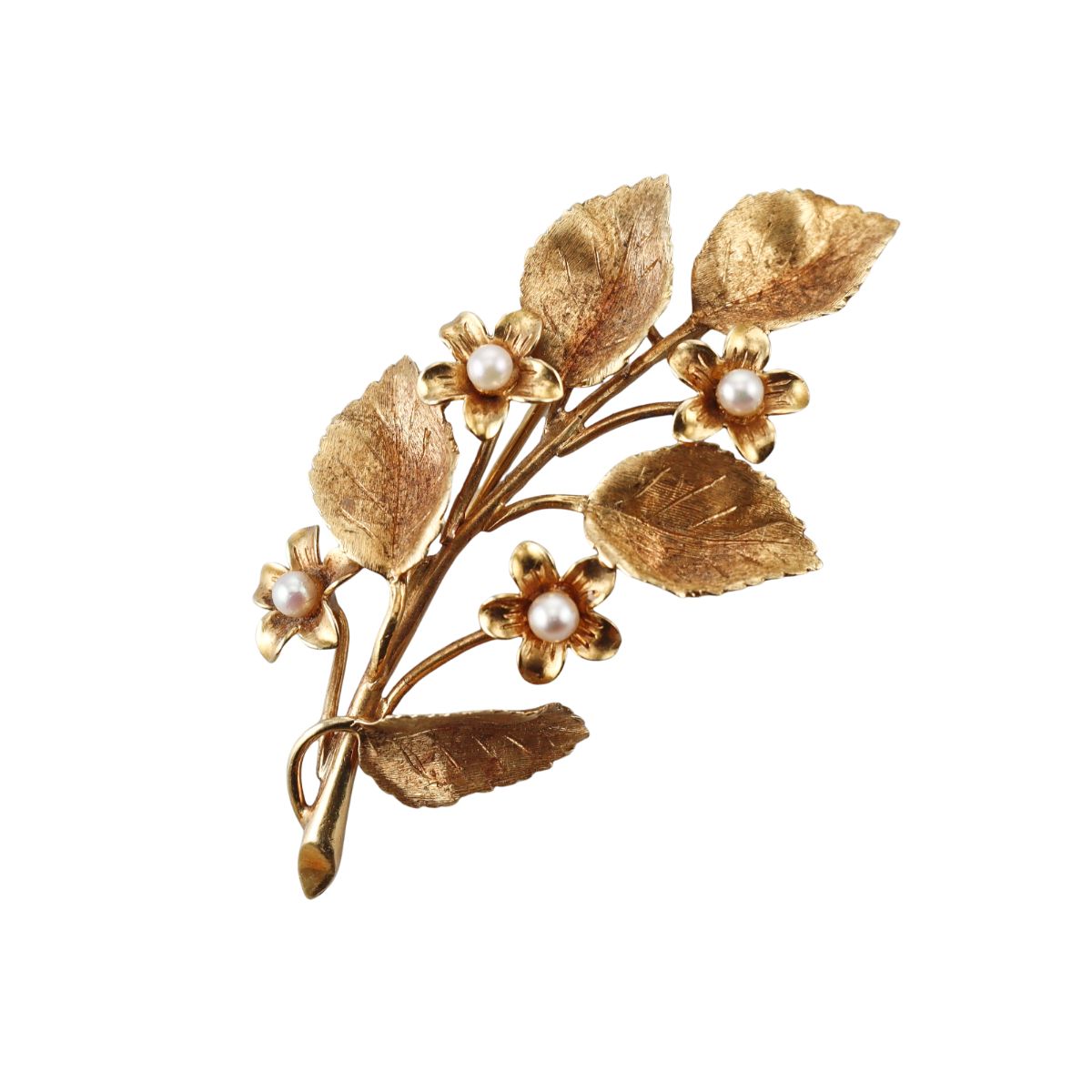 Tiffany & Co Vintage 18k Gold Pearl Floral Brooch Pin