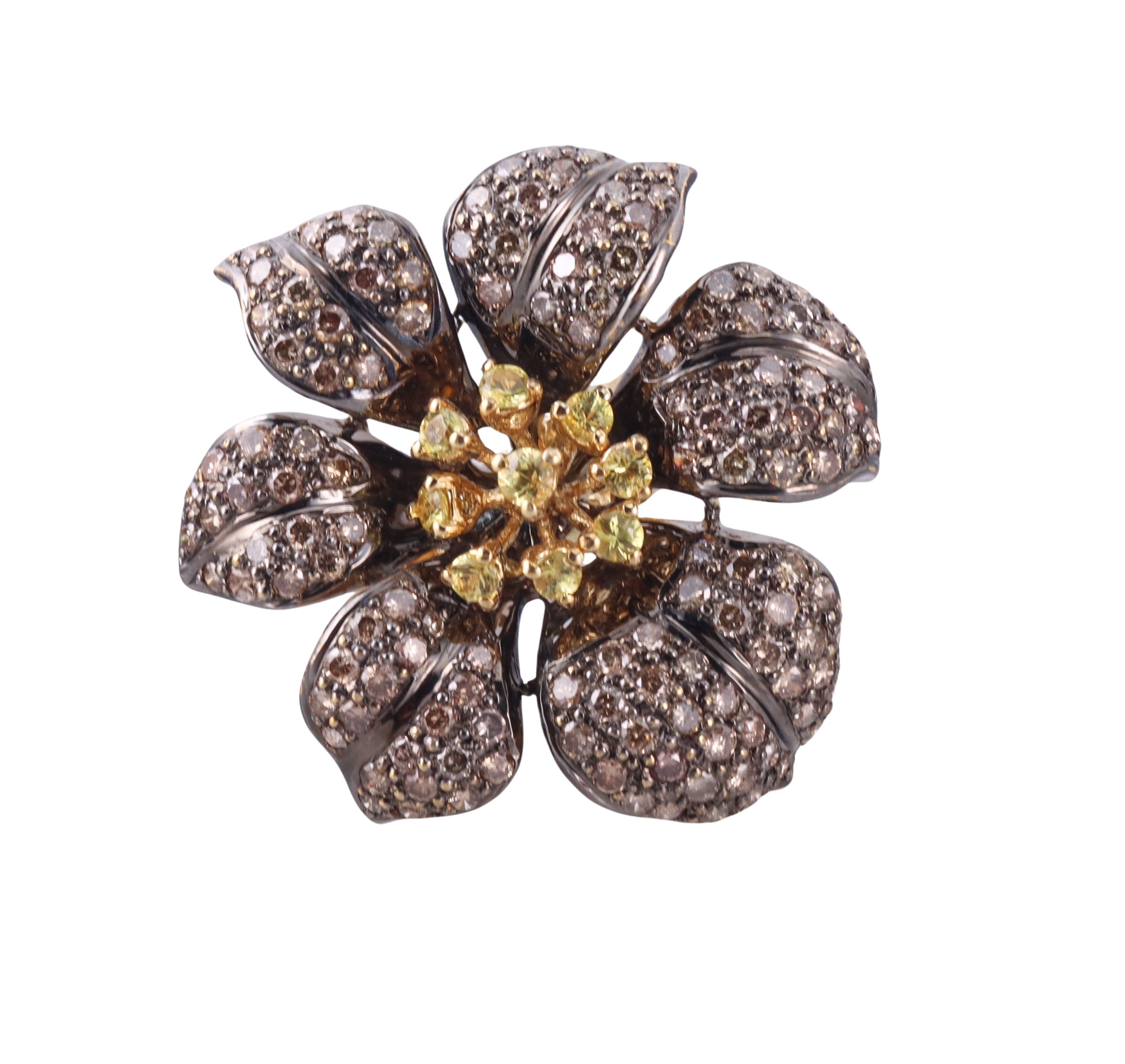 18k Gold Fancy Diamond Flower Ring