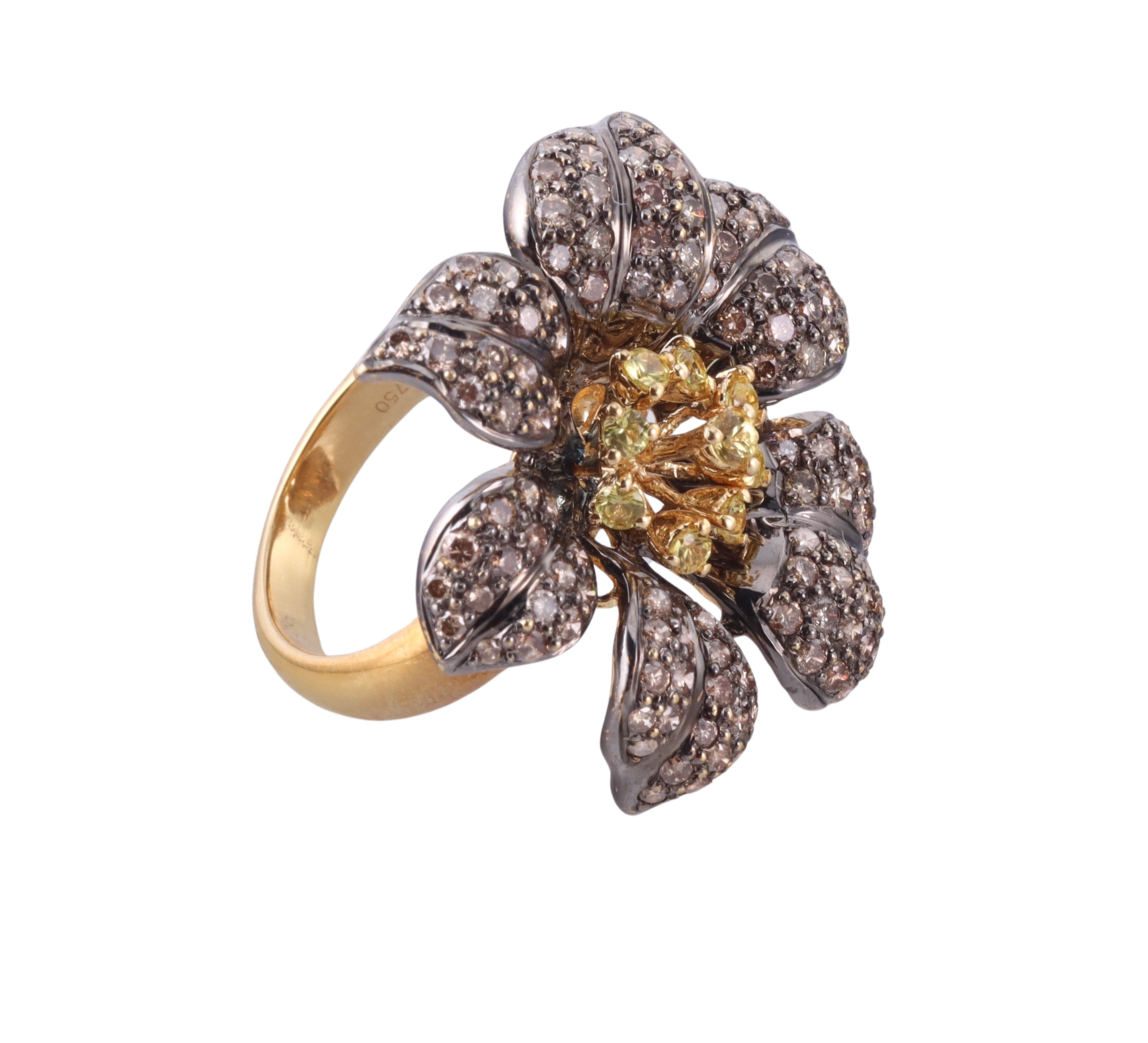 18k Gold Fancy Diamond Flower Ring