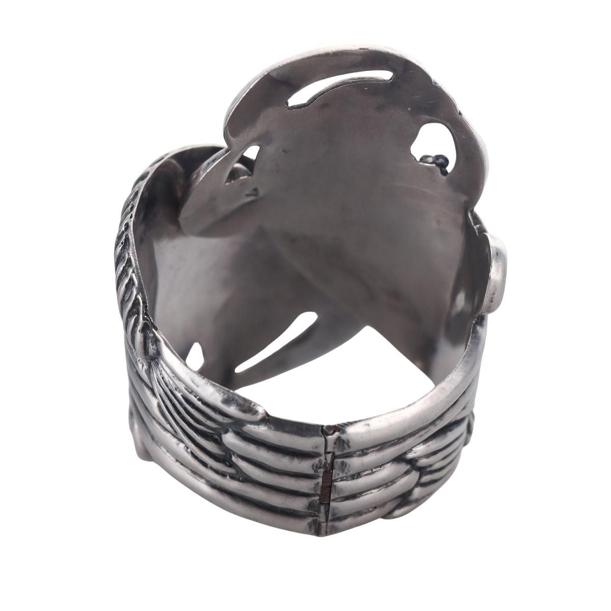 Mexican Vintage Sterling Silver Gemstone Wide Cuff Bracelet