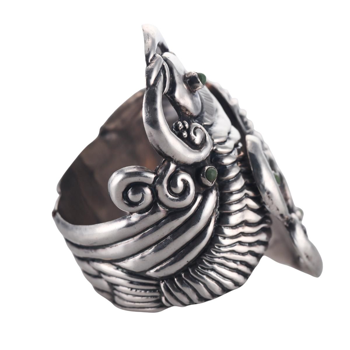 Mexican Vintage Sterling Silver Gemstone Wide Cuff Bracelet