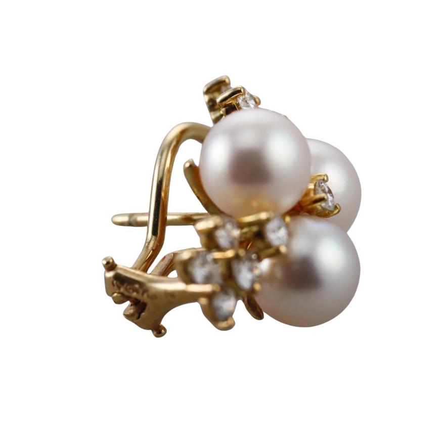 18k Gold Pearl Diamond Earrings