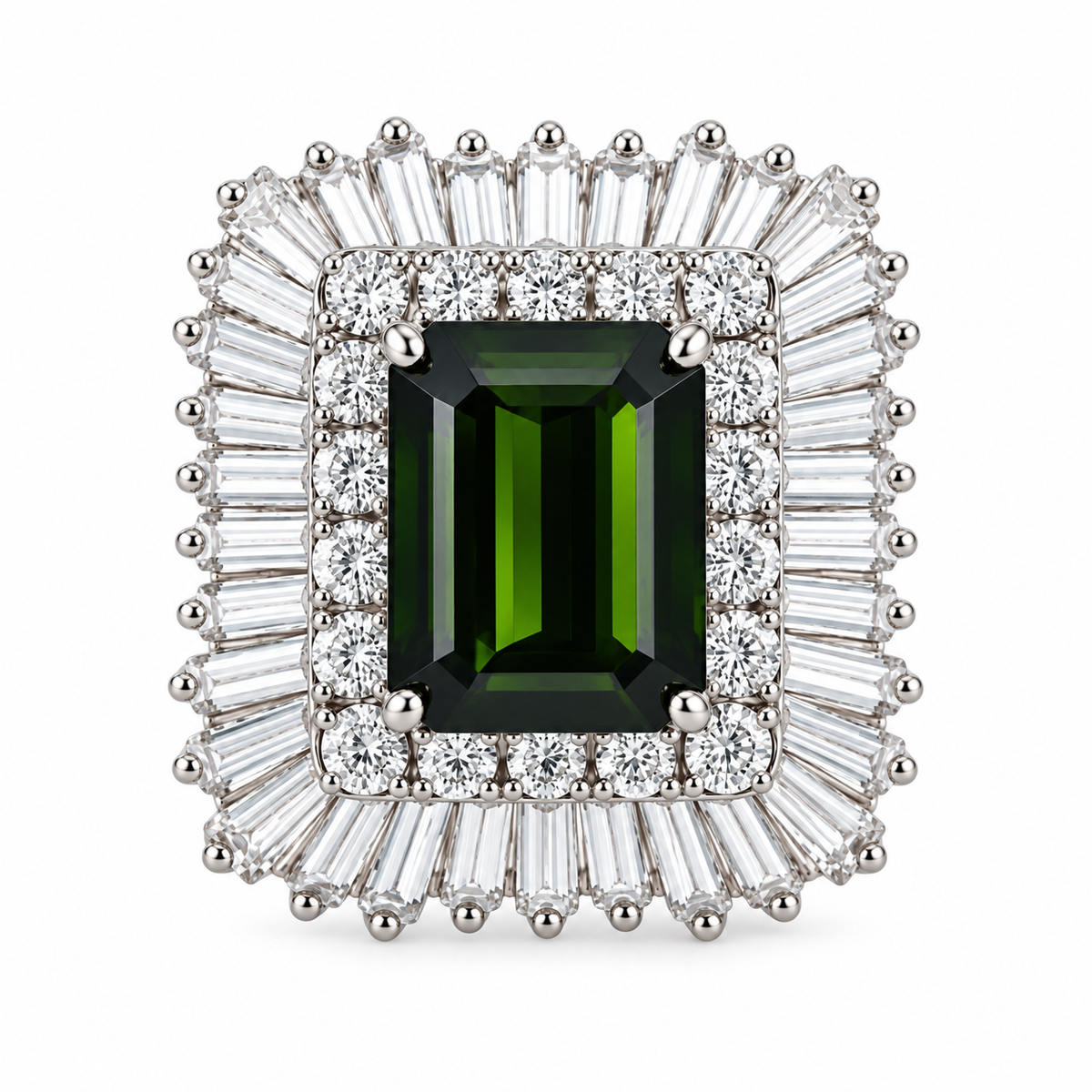 14k Gold 4ct Green Tourmaline 1.70ctw Diamond Ring