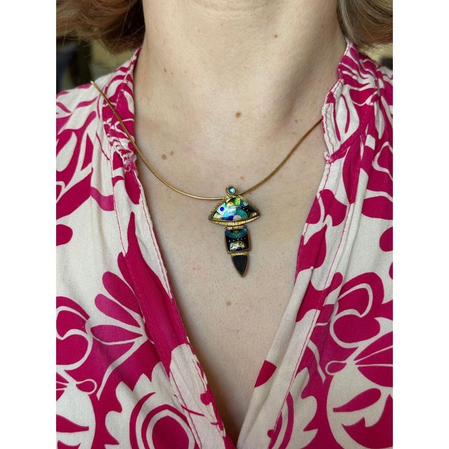 Anne Besse Shepherd 22k Gold Silver Cloisonne Enamel Pendant Necklace