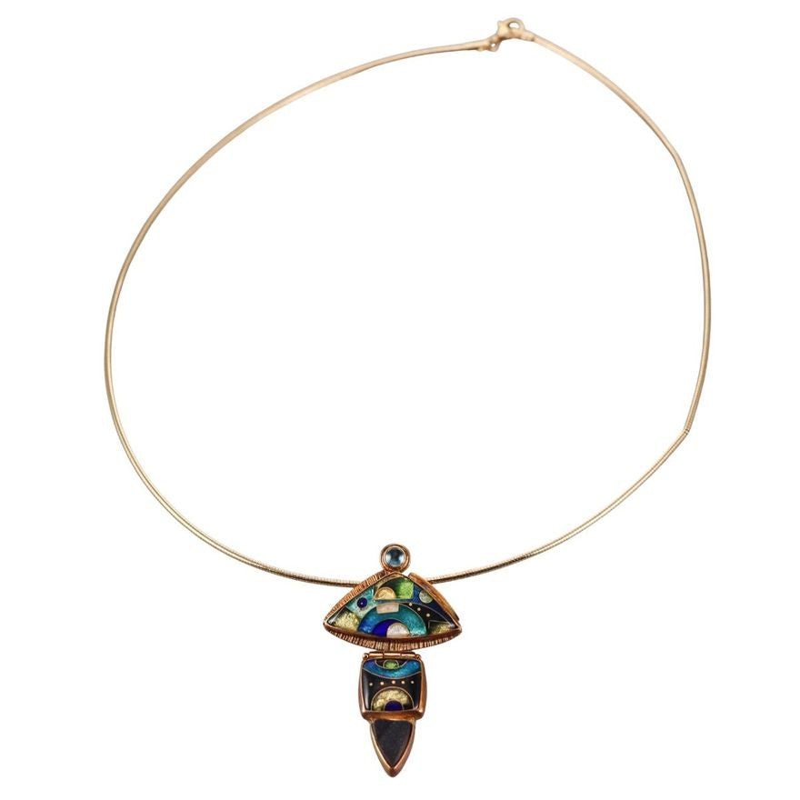 Anne Besse Shepherd 22k Gold Silver Cloisonne Enamel Pendant Necklace