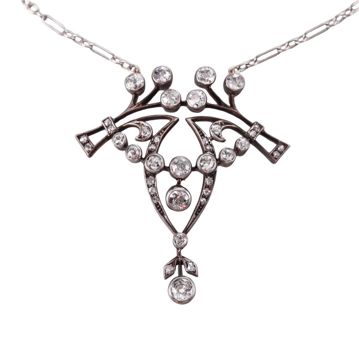 Antique Edwardian Gold Platinum 2.50ctw Diamond Lavalier Pendant Necklace