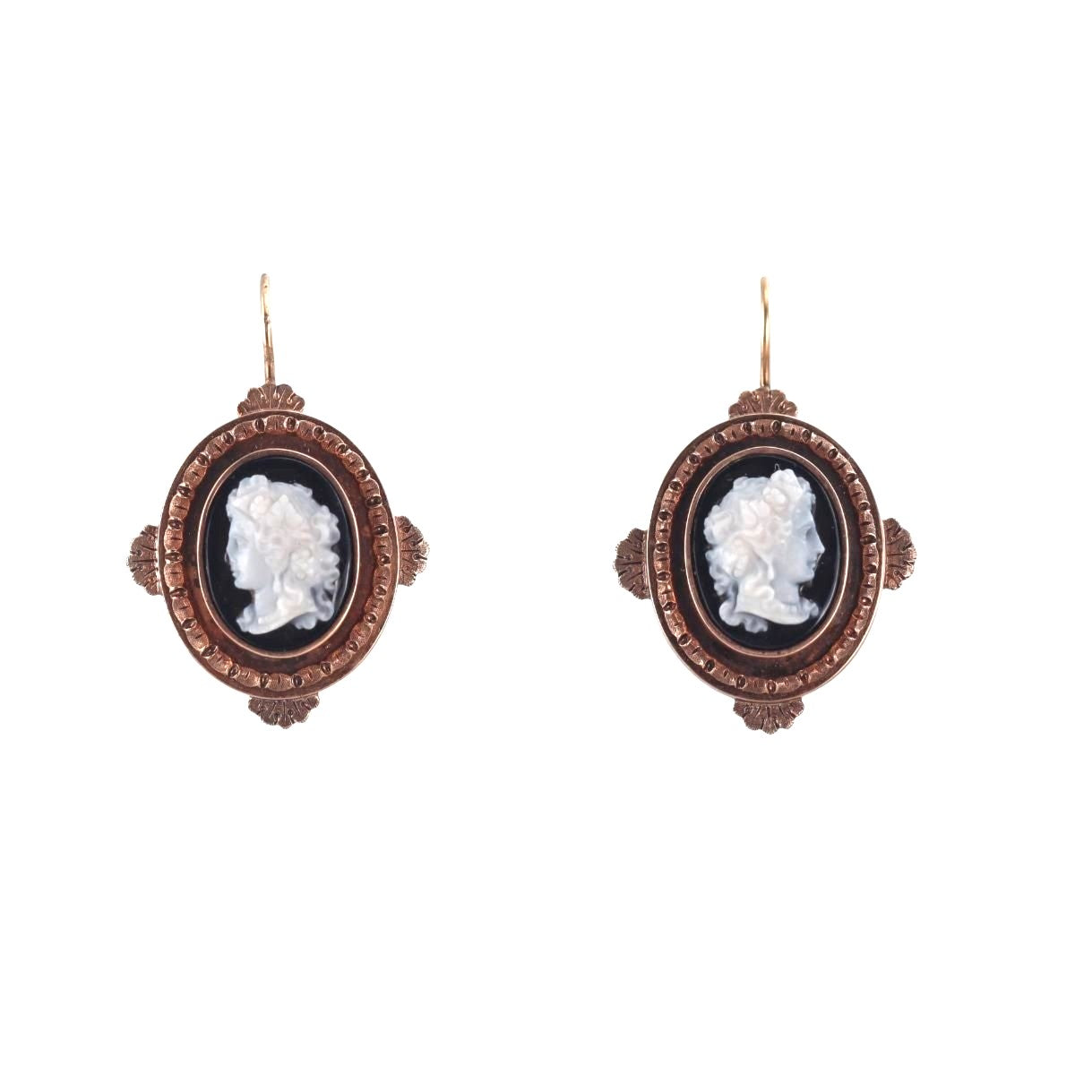 Antique Victorian 14k Gold Hardstone Cameo Earrings