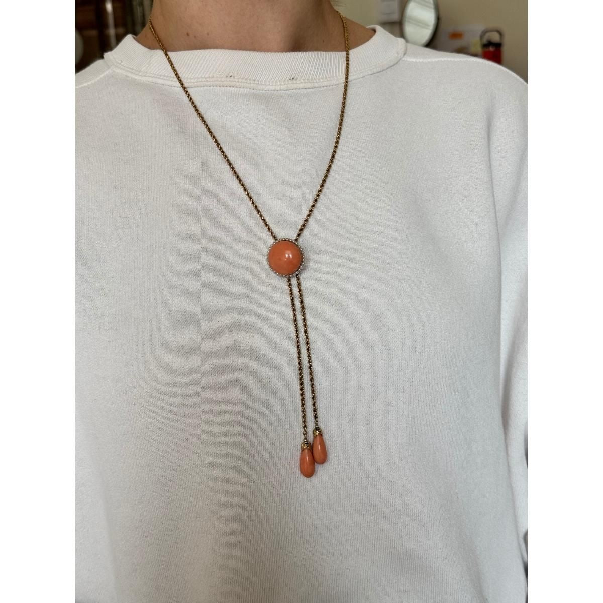 Antique Victorian 14k Gold Seed Pearl Coral Necklace