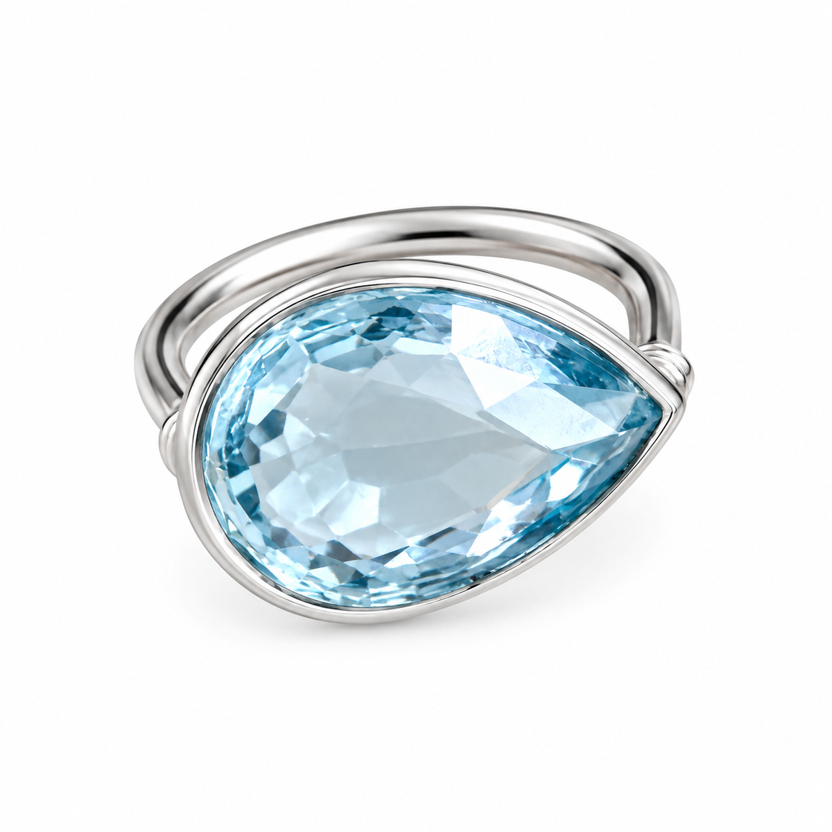 Baccarat Marie Helene de Taillac Sterling Silver Pear Shaped Crystal Blue Ring