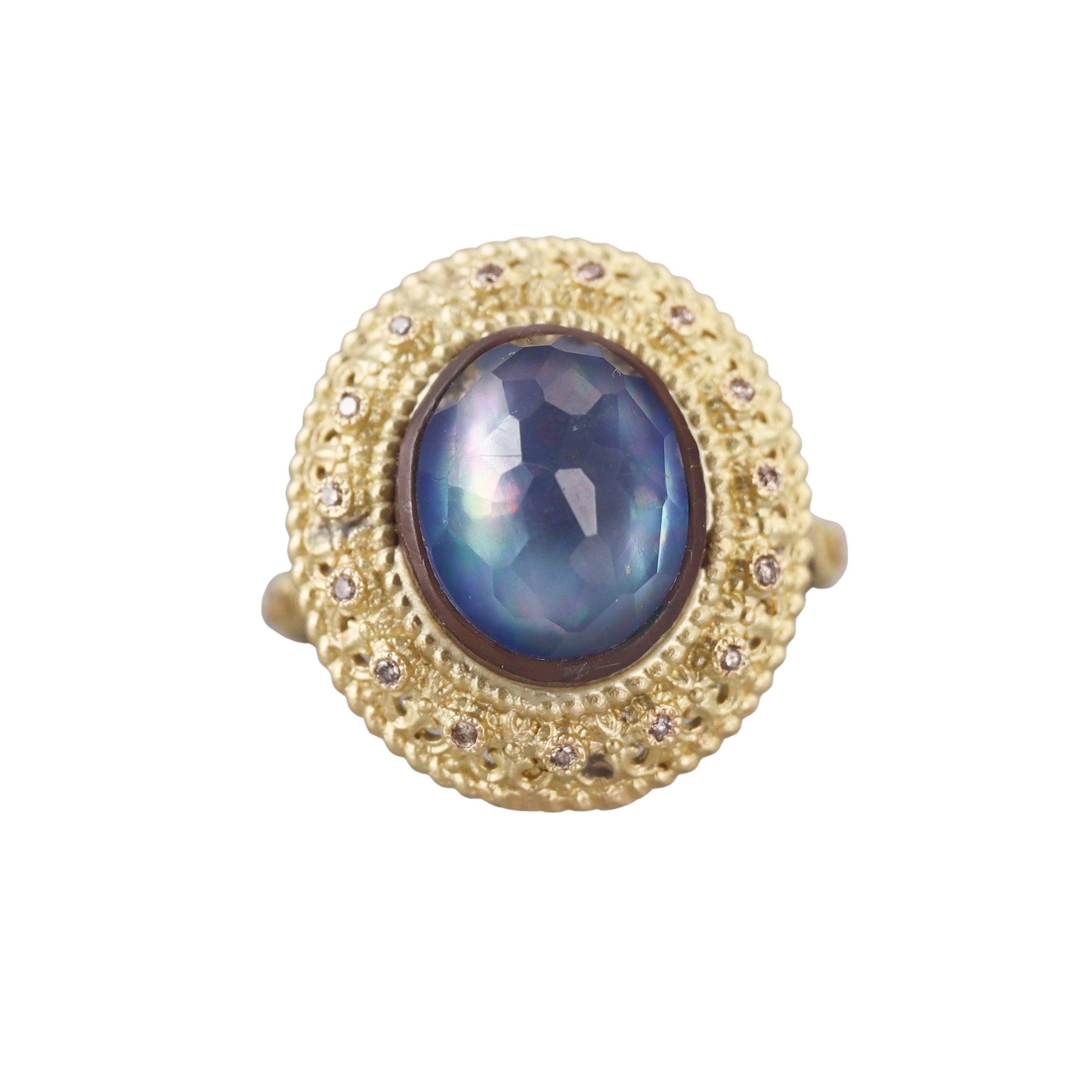 Armenta Gold Silver Mother Of Pearl Fancy Diamond Ring