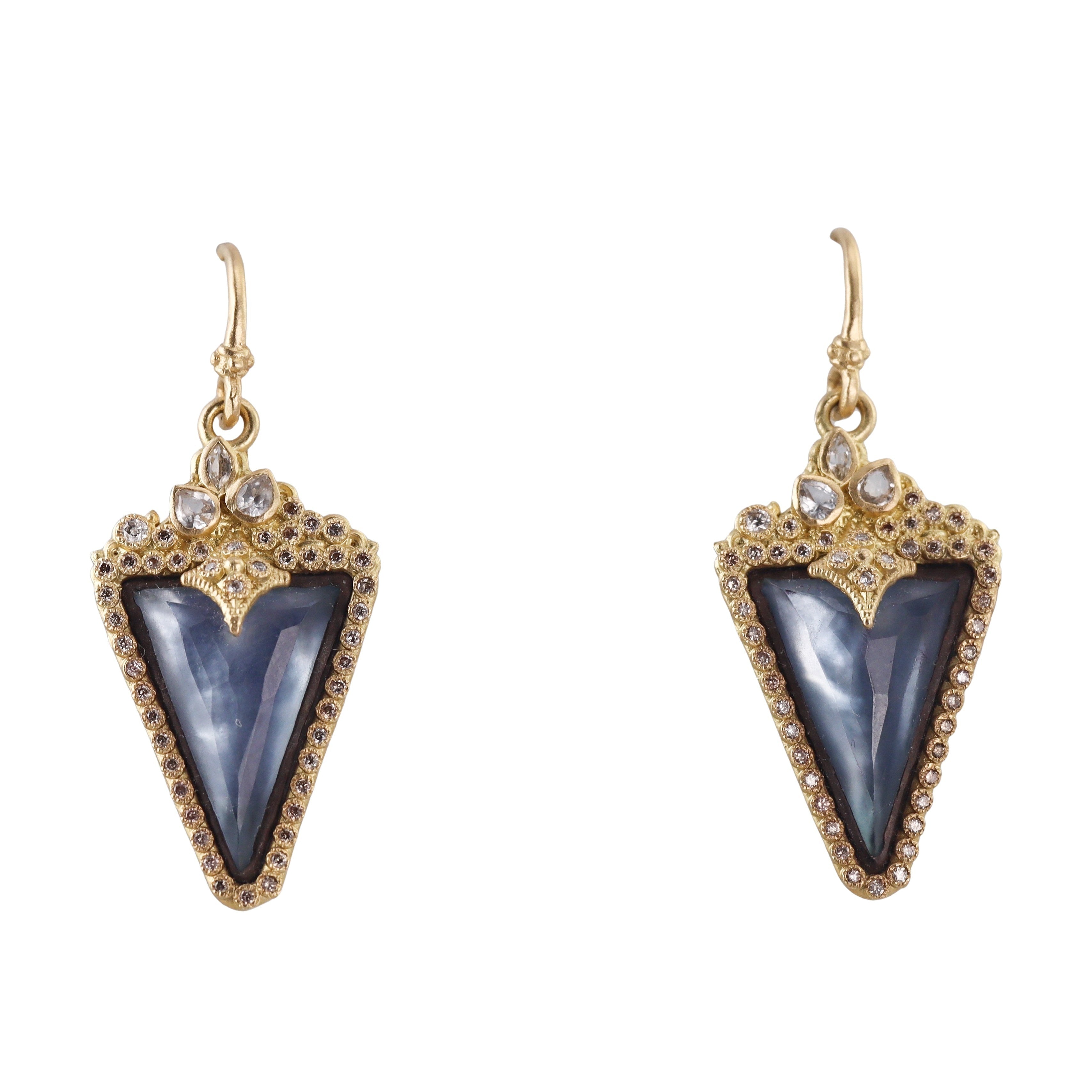 Armenta Gold Sterling Silver Mother Of Pearl Diamond Drop Earrings
