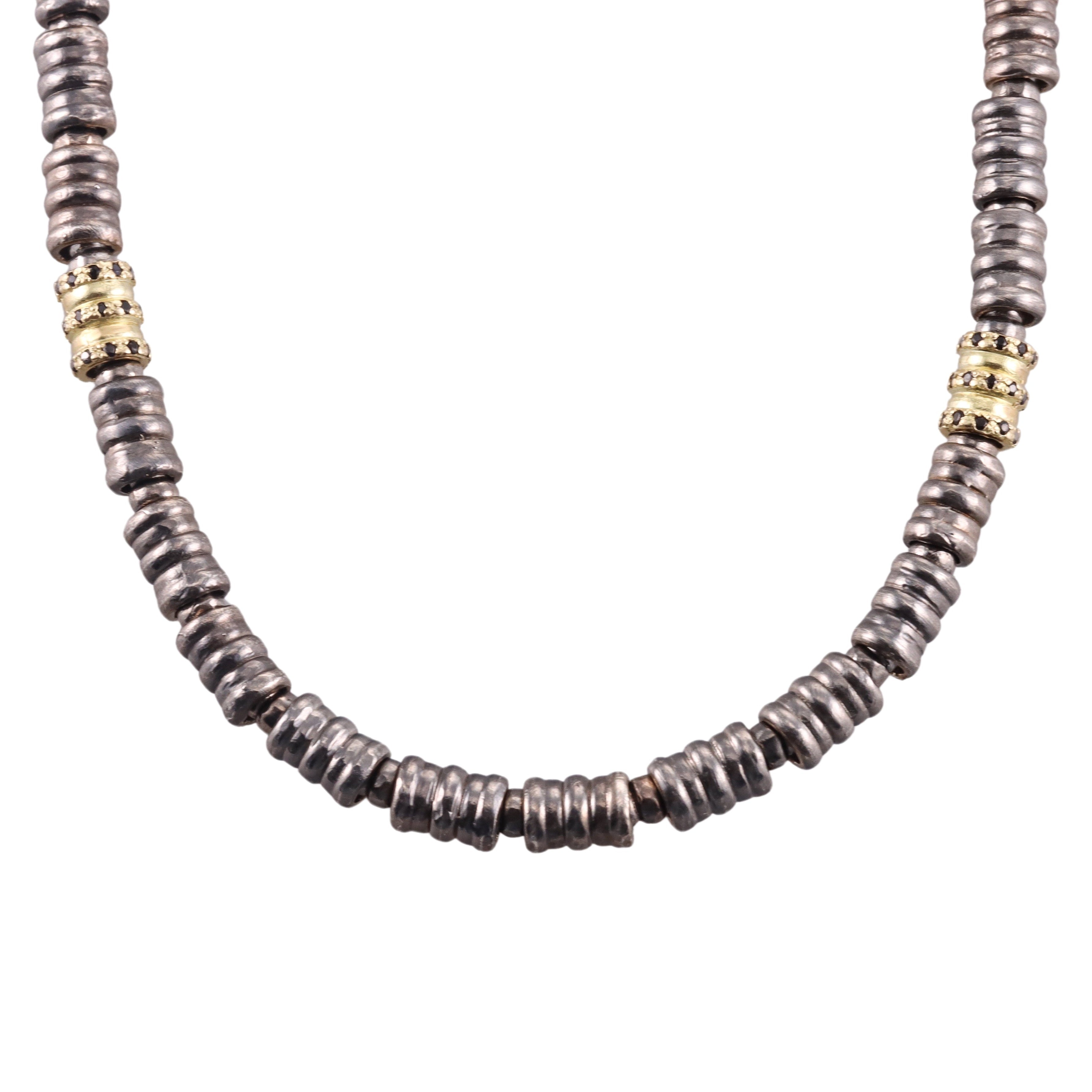 Armenta Old World 18k Gold Silver Black Sapphire Tube Necklace