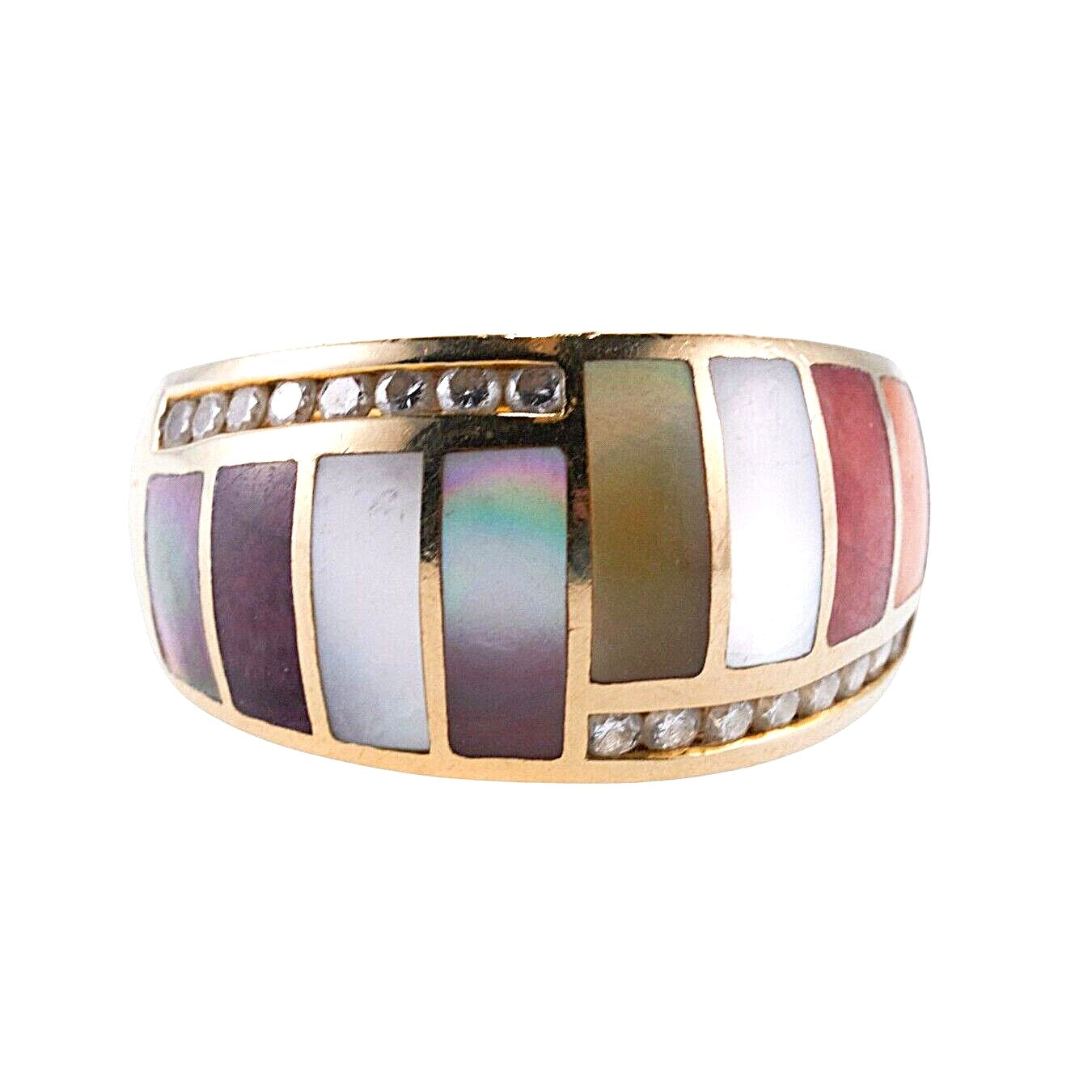 Asch Grossbardt Inlay Mother of Pearl Coral Sugilite Diamond Gold Ring
