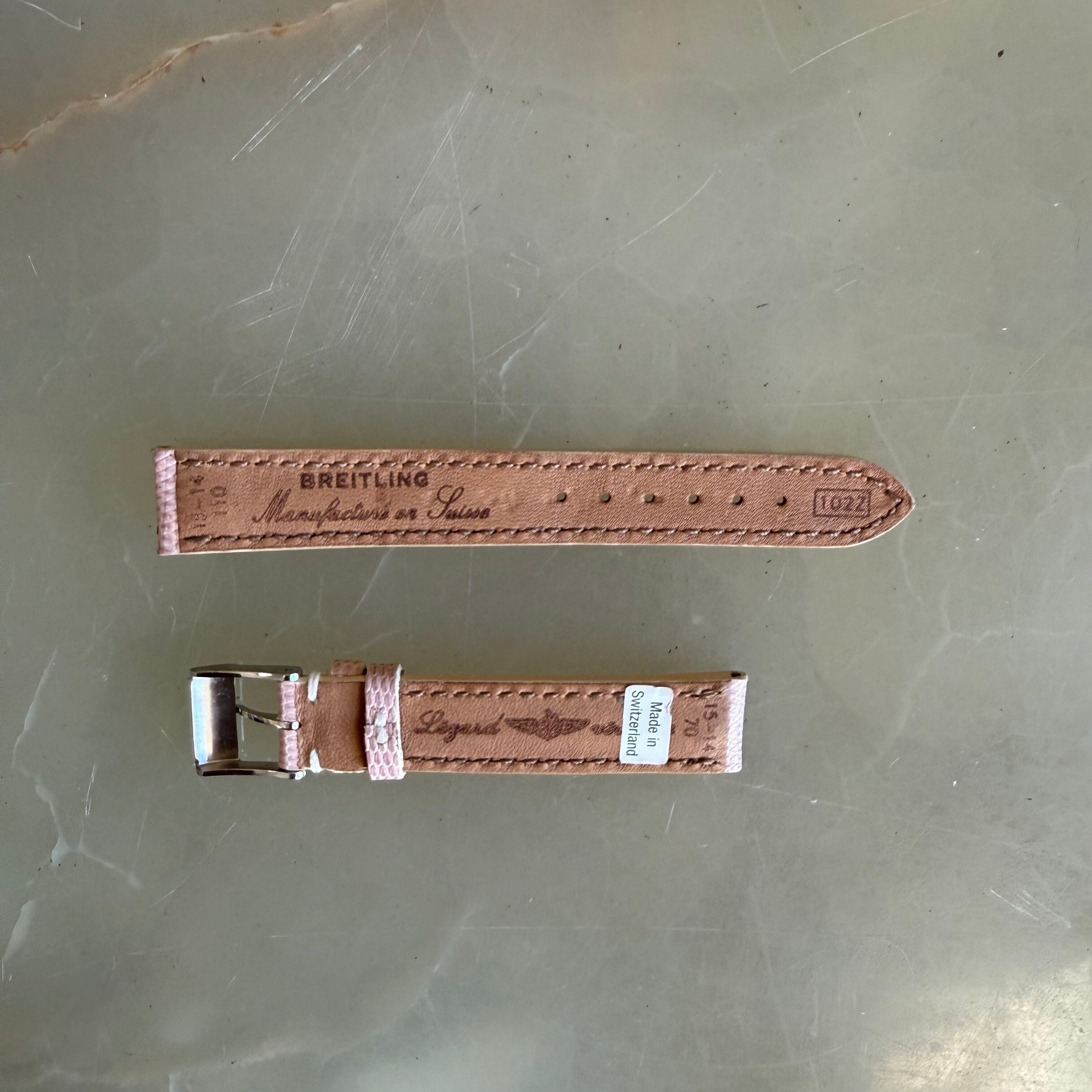 Authentic 102Z Breitling Pink Lizard Watch Strap Band 15mm w Buckle