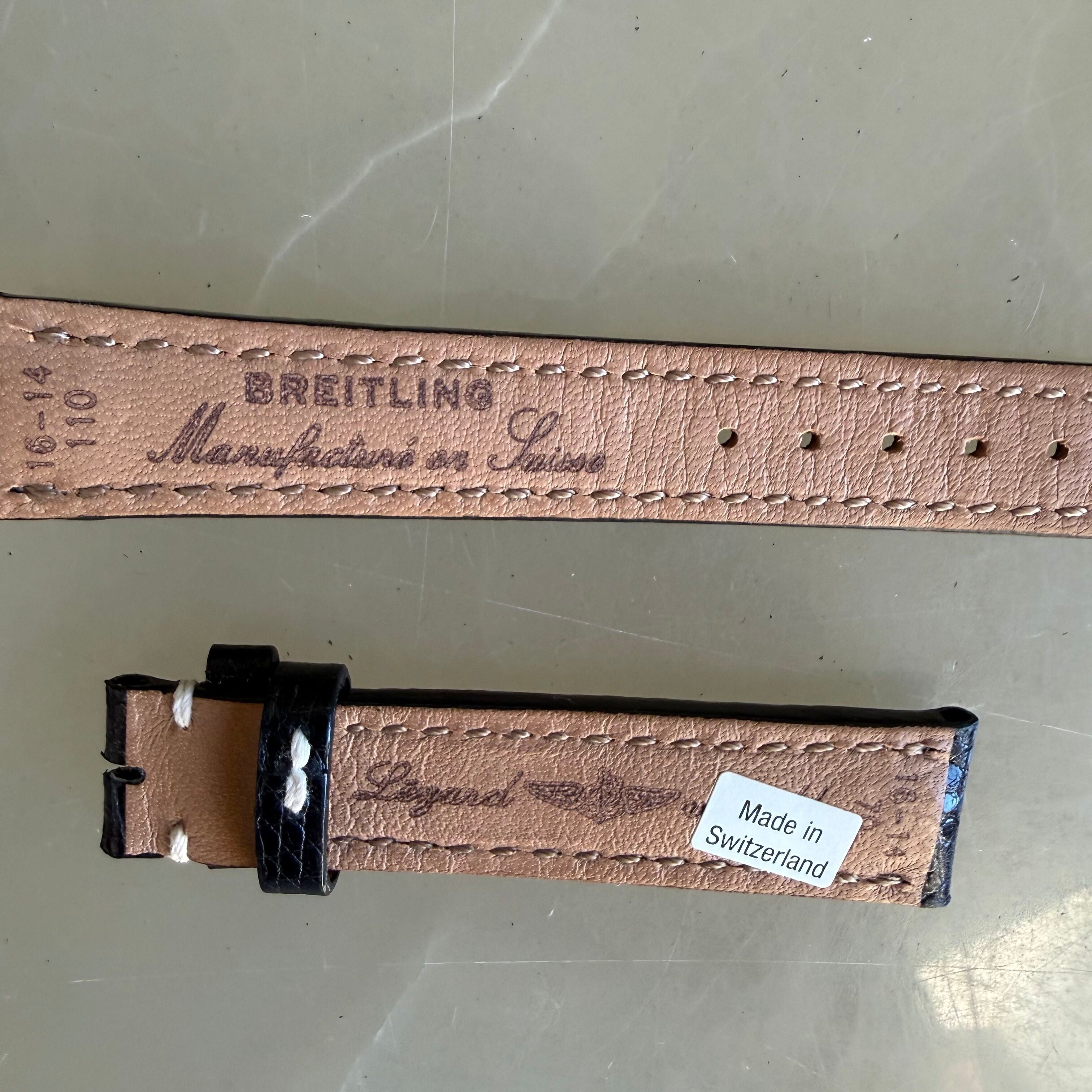 Authentic 123Z Breitling Black Lizard Watch Strap Band 16mm