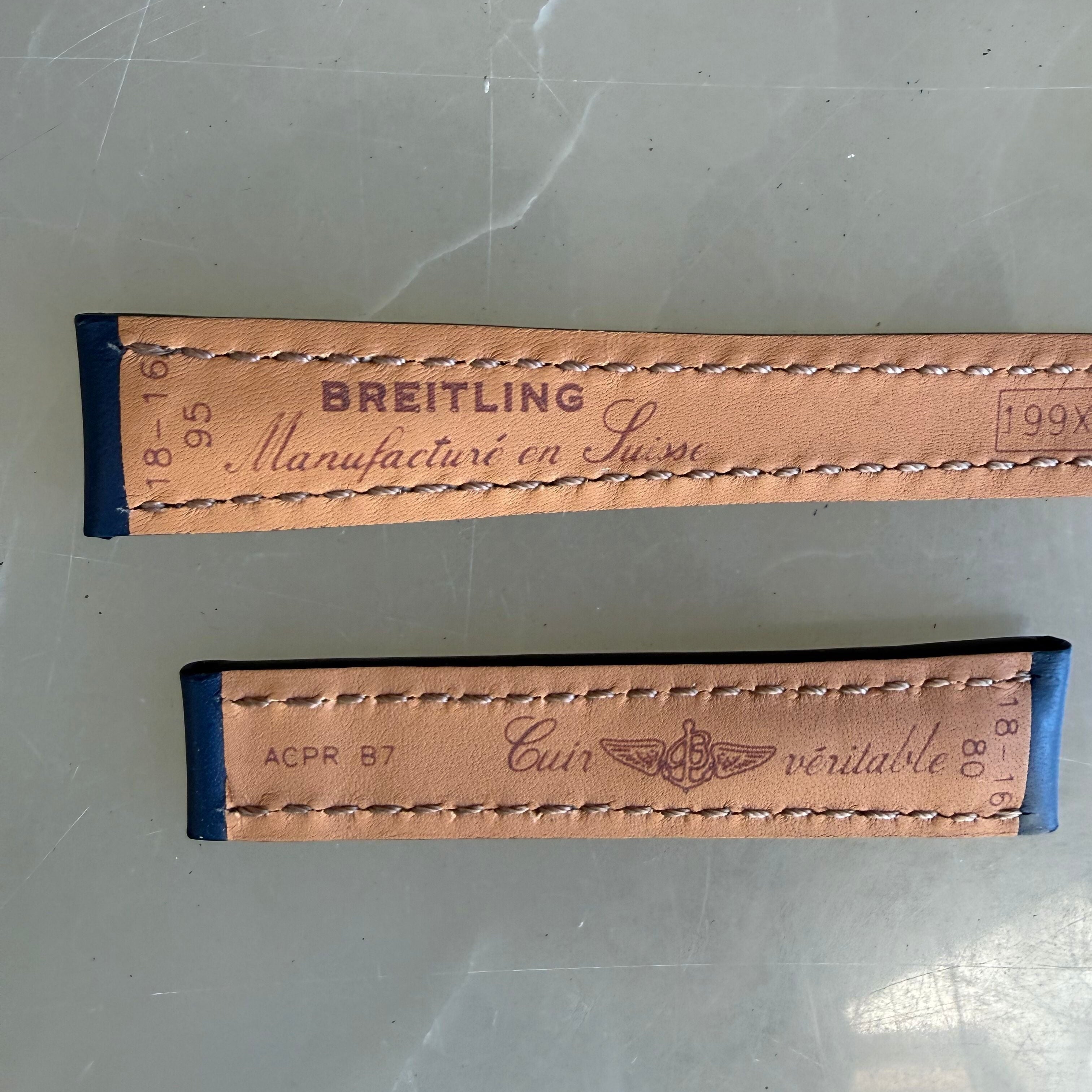 Authentic 199XS Breitling Blue Leather Watch Strap Band 18mm
