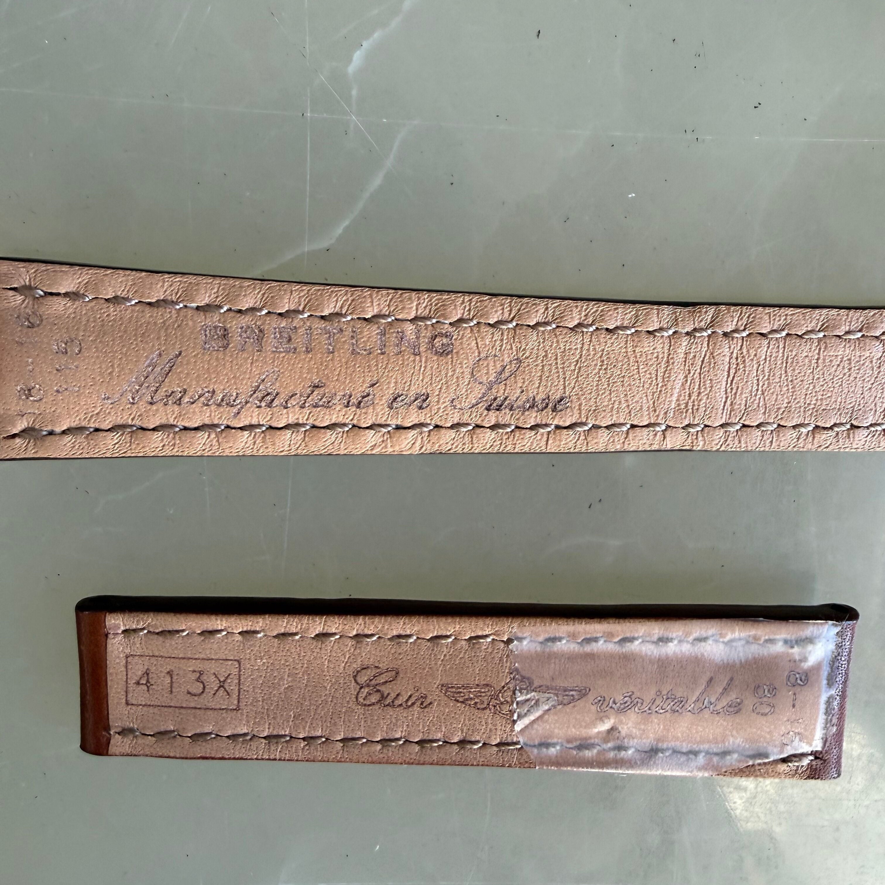 Authentic 413X Breitling Brown Leather Watch Strap Band 18mm