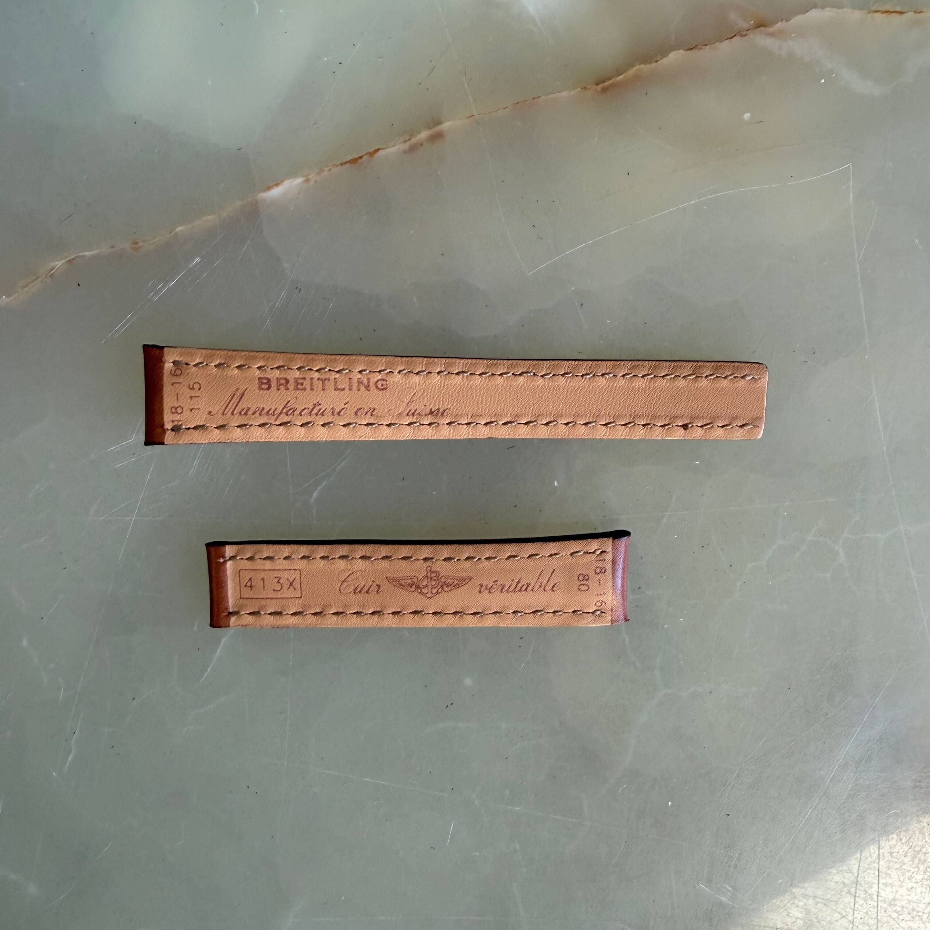 Authentic 413X Breitling Brown Leather Watch Strap Band 18mm
