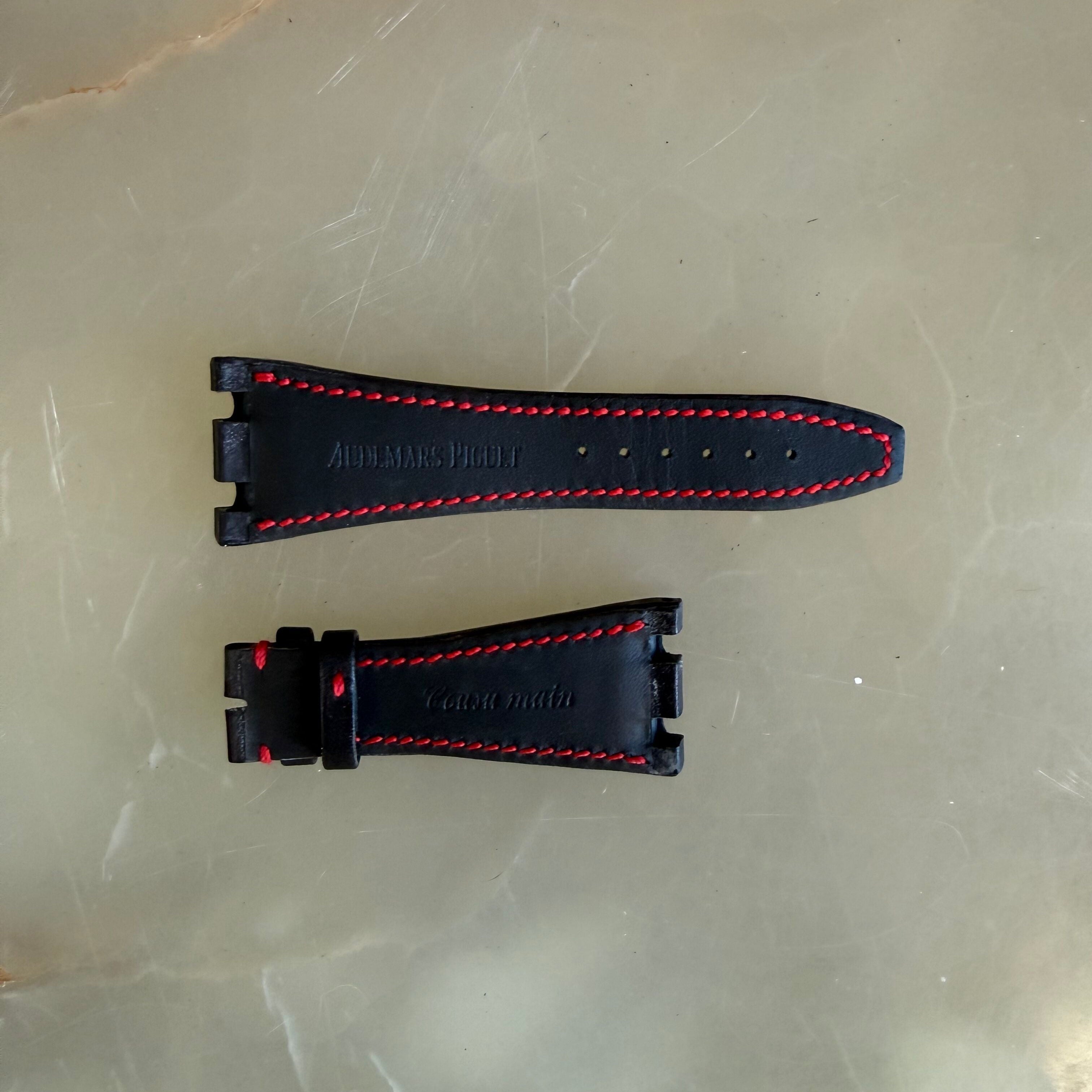 Authentic Audemars Piguet Black Leather Red Stitching Watch Band Strap 28mm