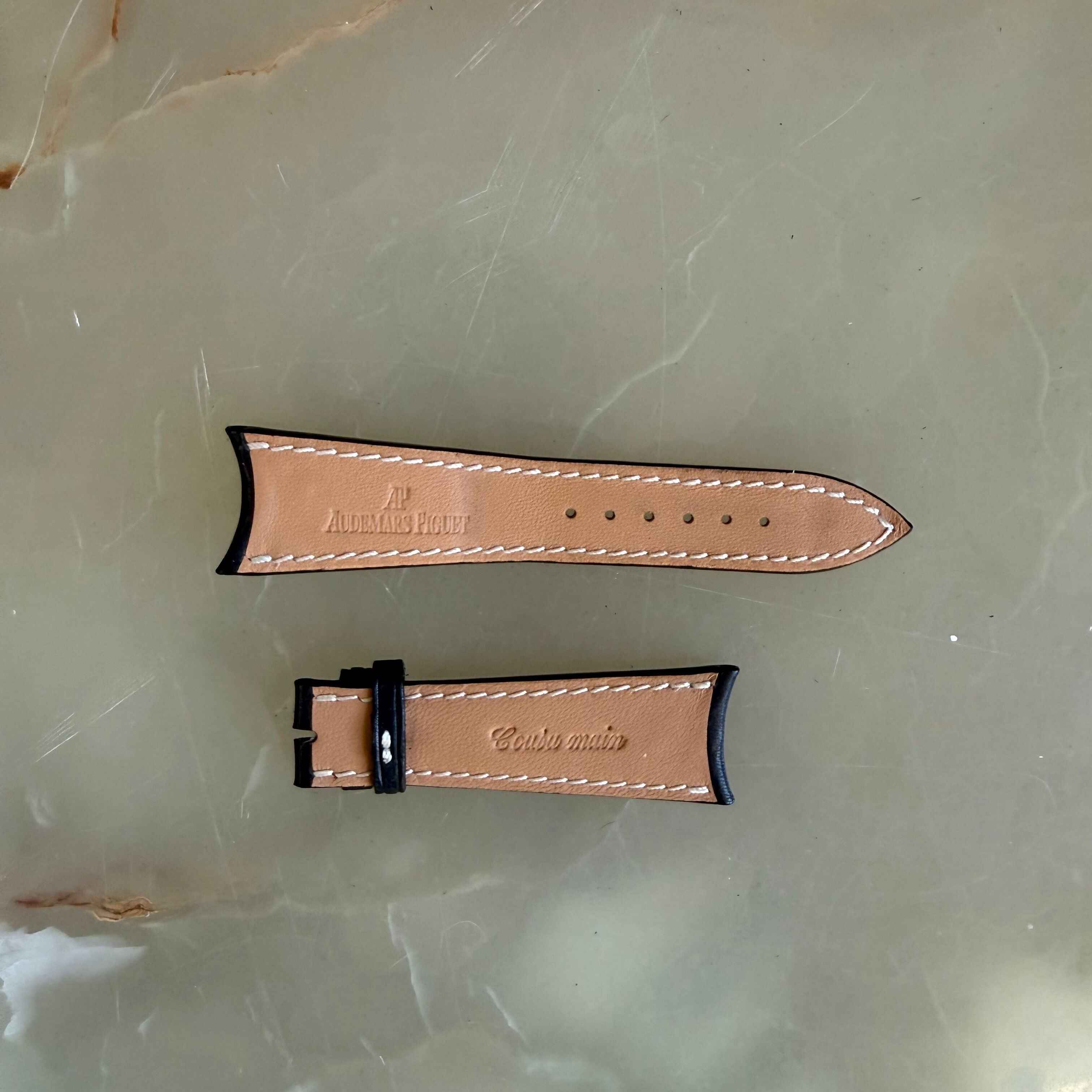 Authentic Audemars Piguet Black Leather White Stitching Watch Band Strap 24mm
