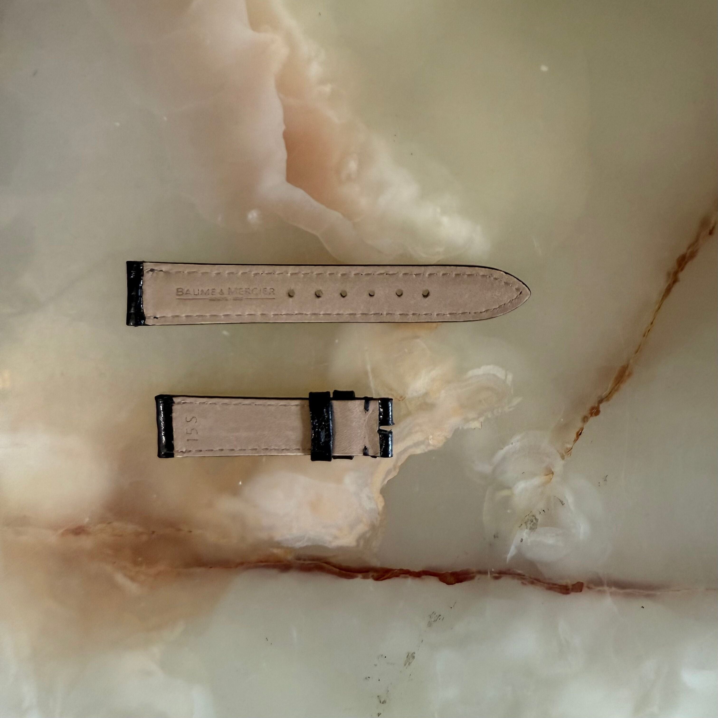 Authentic Baume & Mercier Black Crocodile Watch Strap Band 15mm