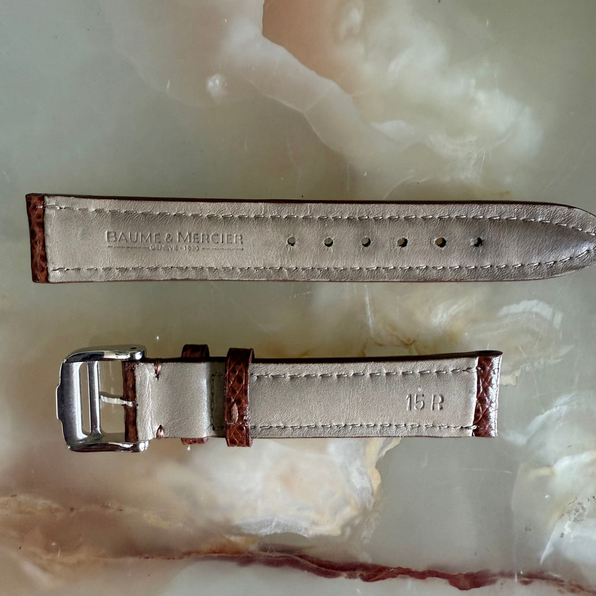 Authentic Baume & Mercier Brown Lizard Watch Strap Band 15mm with Buckle