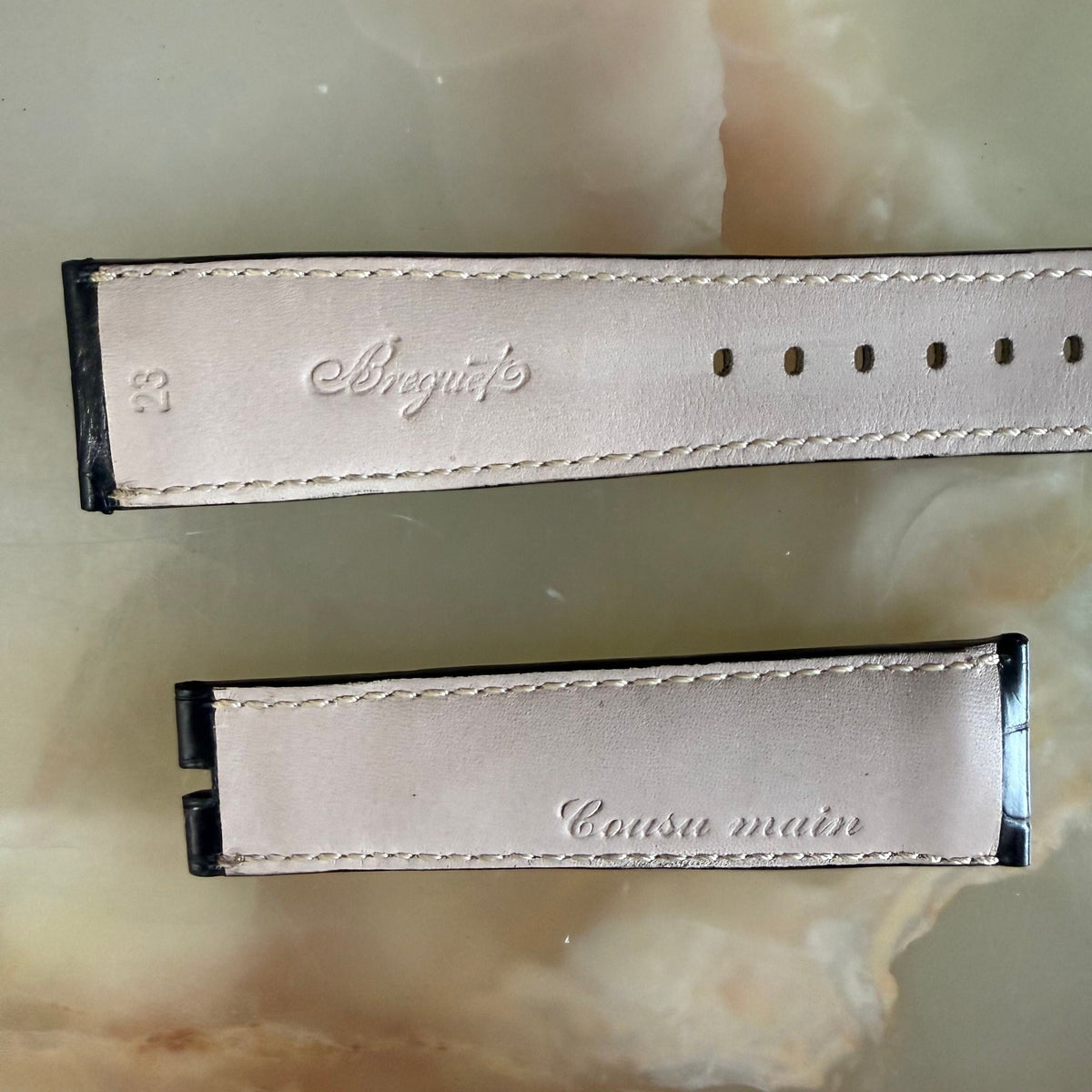 Authentic Breguet Black Alligator Cream Stitching Padded Watch Band Strap 23mm