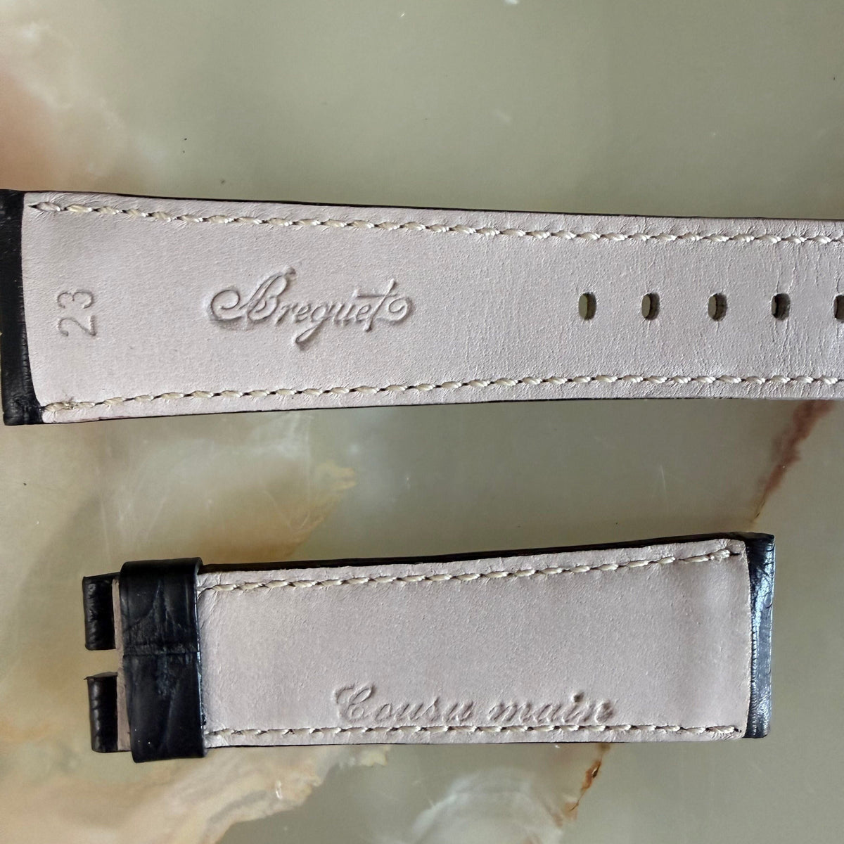 Authentic Breguet Black Alligator Cream Stitching Padded Watch Band Strap 23mm