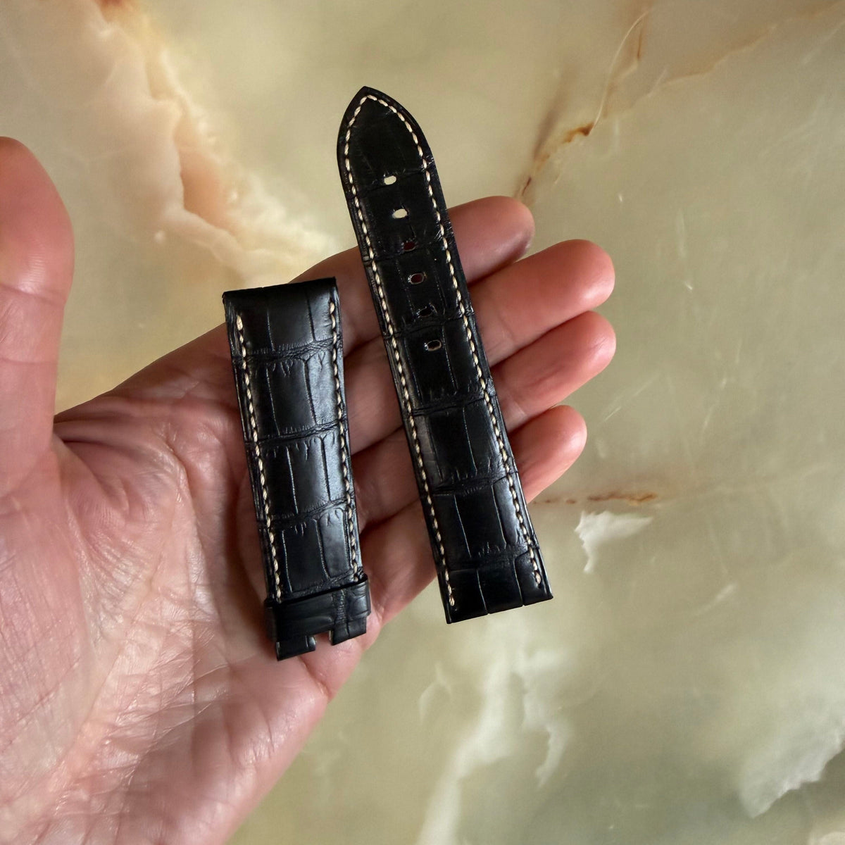 Authentic Breguet Black Alligator Cream Stitching Padded Watch Band Strap 23mm
