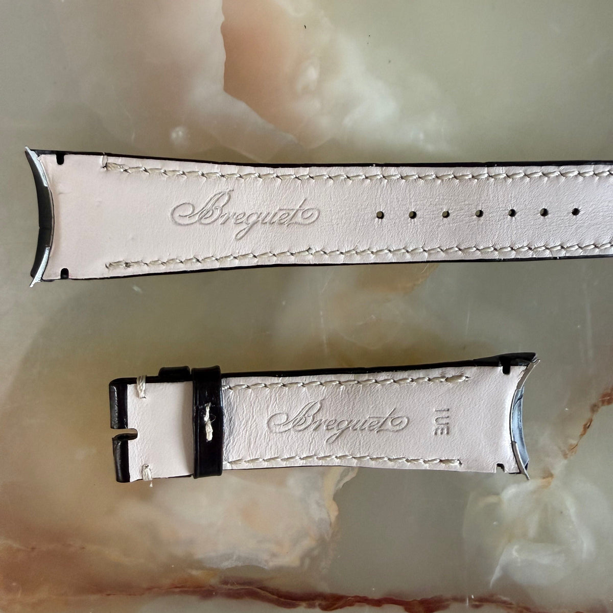 Authentic Breguet Black Alligator Cream Stitching Padded Watch Strap Band 22mm