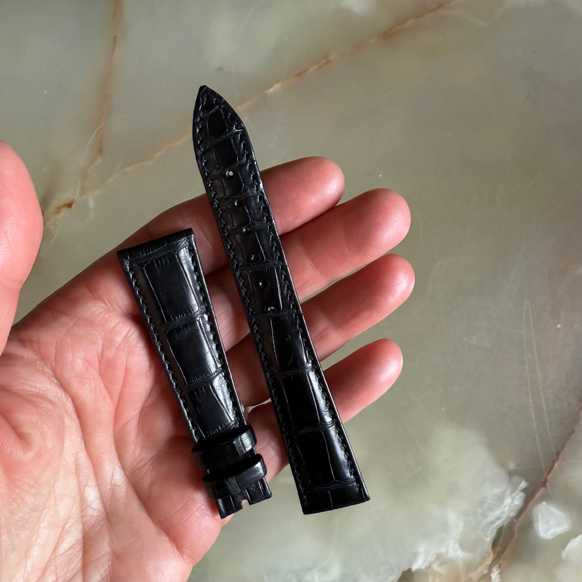 Authentic Breguet Black Crocodile Watch Strap Band 19mm Padded & Stitched