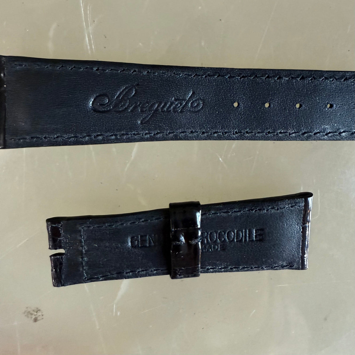 Authentic Breguet Black Crocodile Watch Strap Band 19mm Padded & Stitched