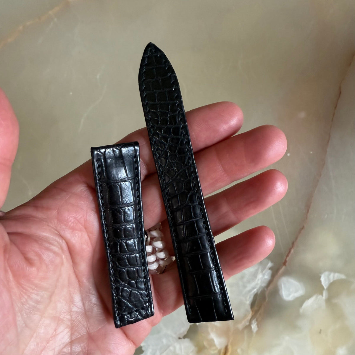 Authentic Breguet Black Crocodile Watch Strap Band 19mm Padded & Stitched