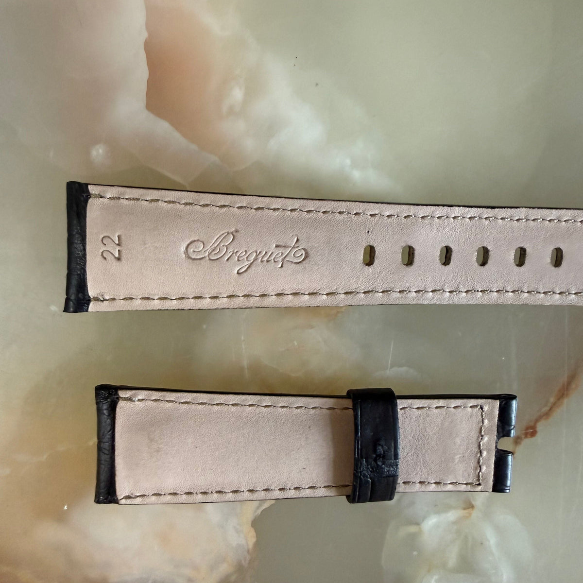 Authentic Breguet Black Crocodile White Stitching Padded Watch Band Strap 22mm