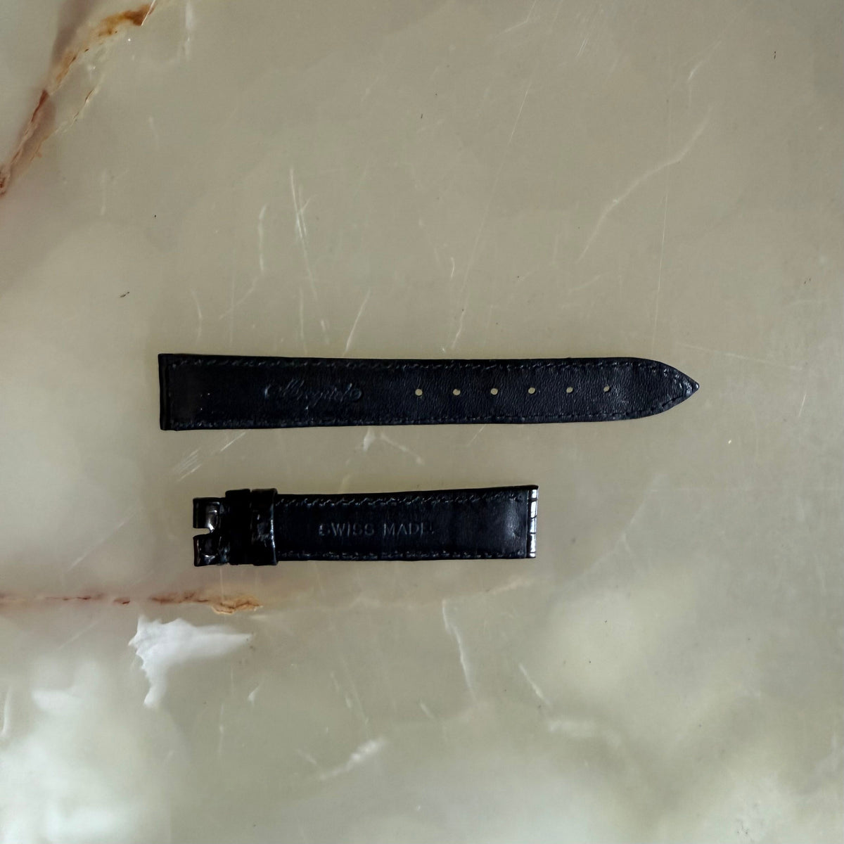 Authentic Breguet Black Shiny Crocodile Watch Strap Band 16mm Padded & Stitched