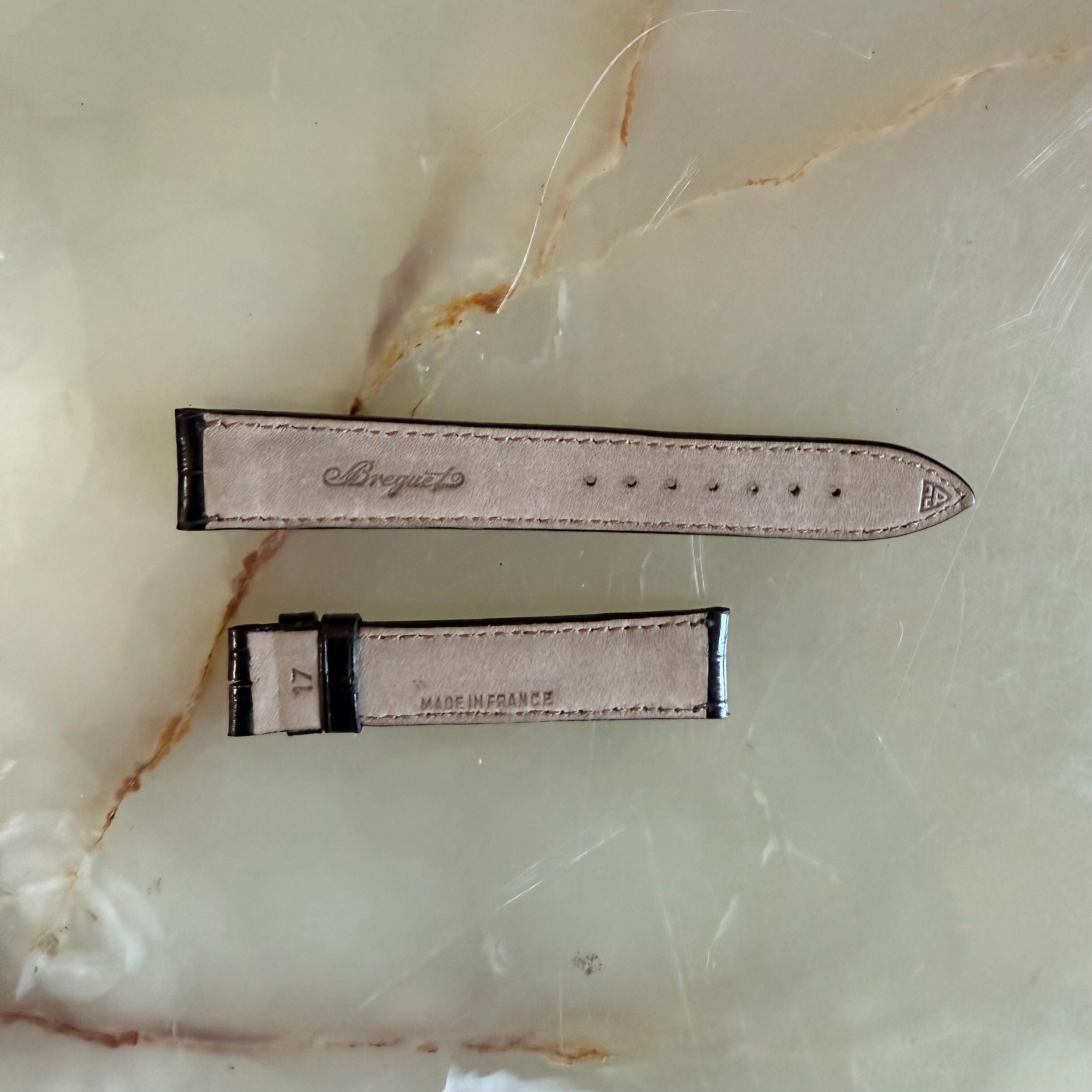Authentic Breguet Black Shiny Crocodile Watch Strap Band 17.5mm Padded &