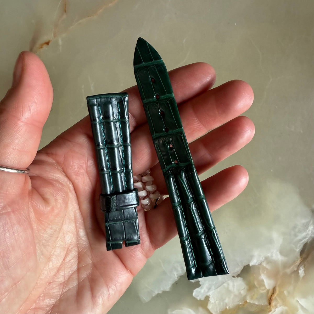 Authentic Breguet Green Crocodile Watch Strap Band 19mm Padded & Stitched