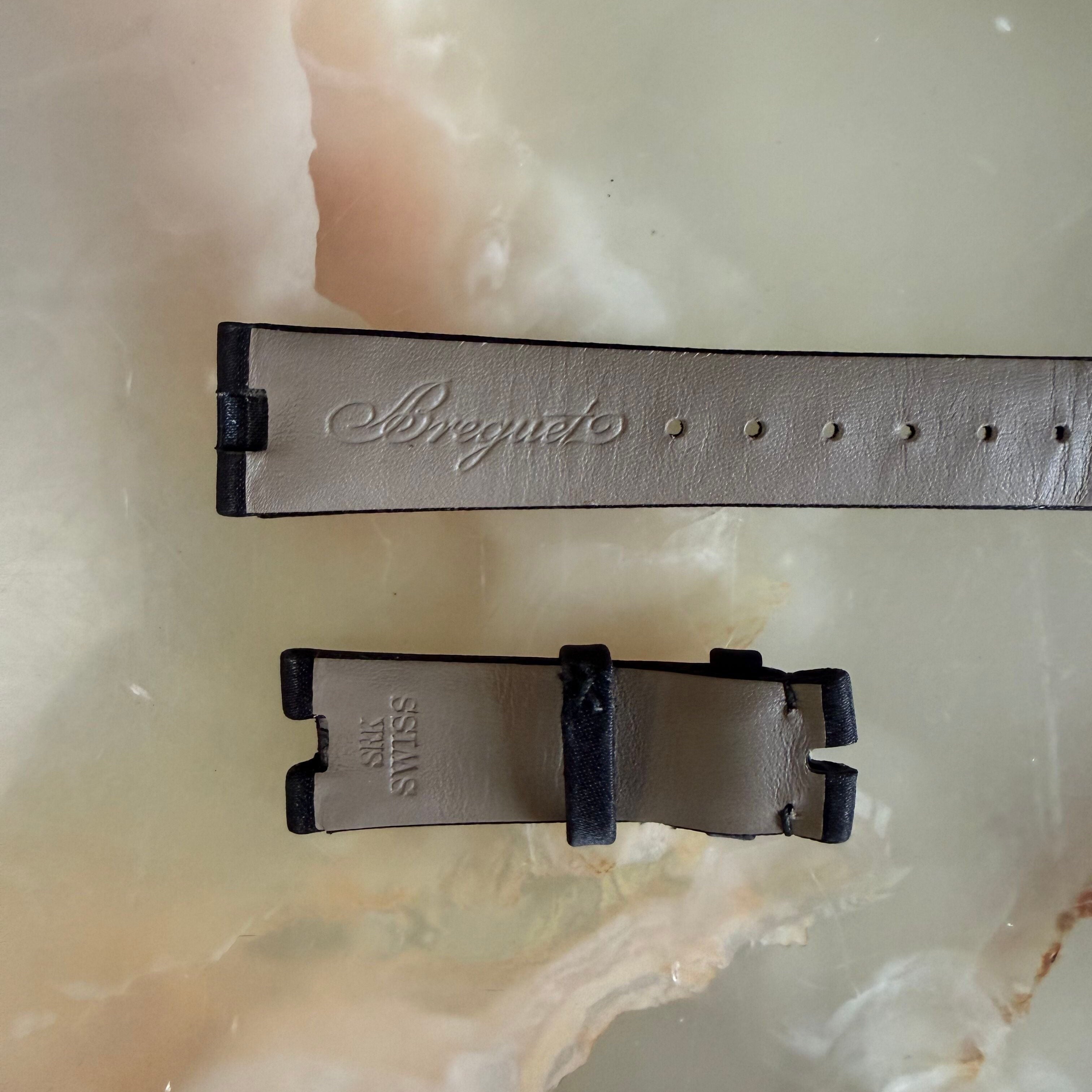 Authentic Breguet Reine De Naples Black Satin Leather Watch Band Strap 16mm