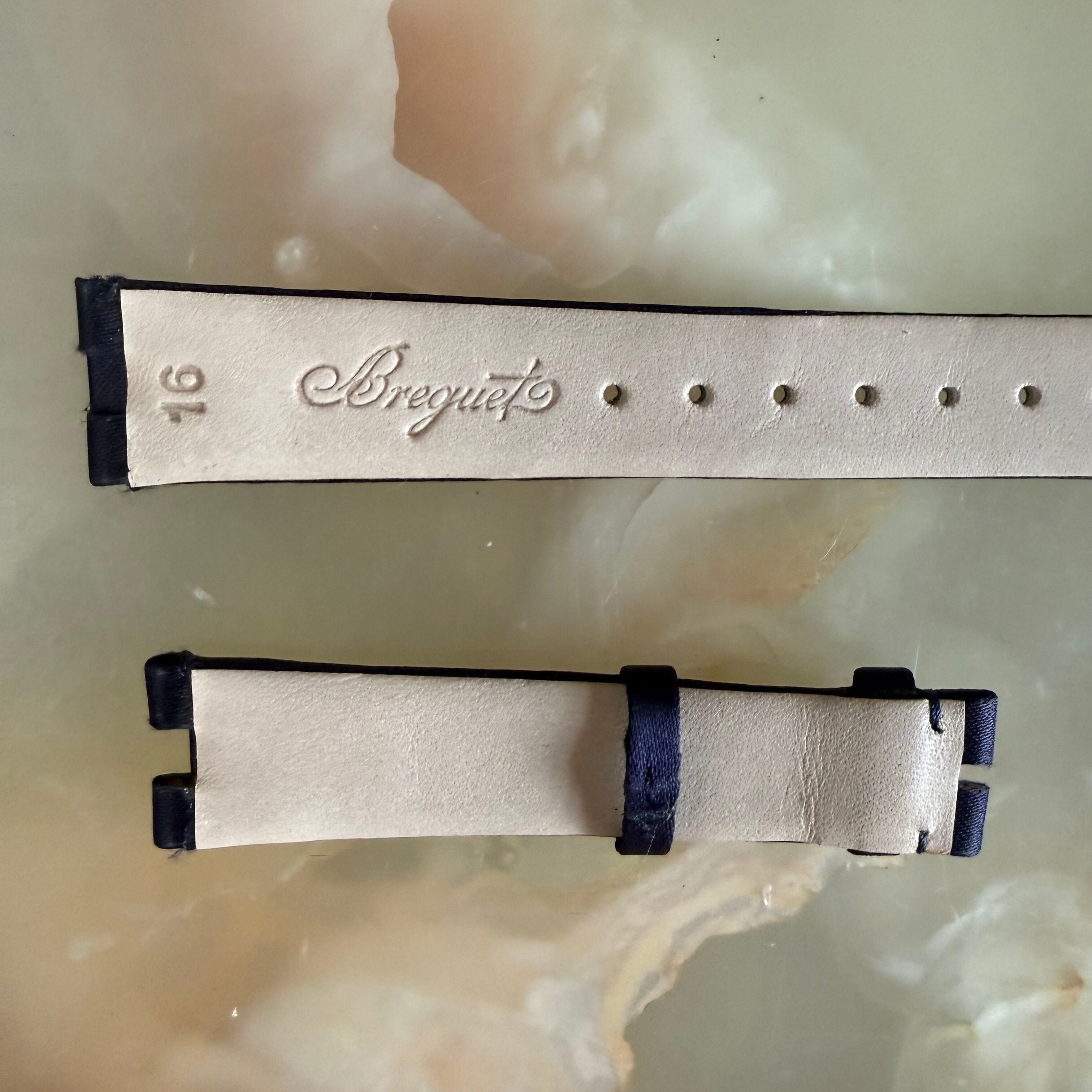Authentic Breguet Reine De Naples Navy Blue Satin Leather Watch Band Strap 16mm