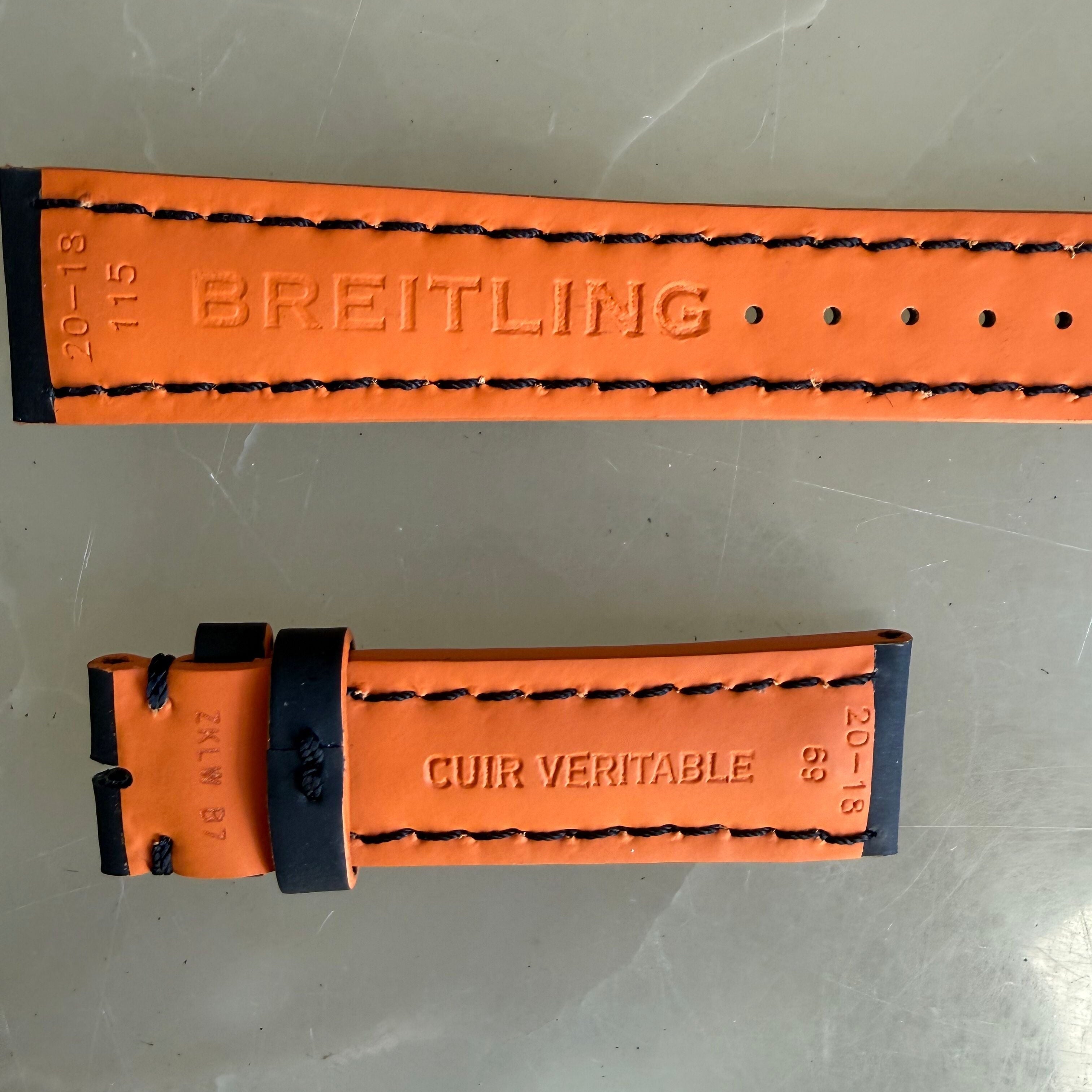 Authentic Breitling Black/Orange Rubber Watch Strap Band 20mm ZKLWB7