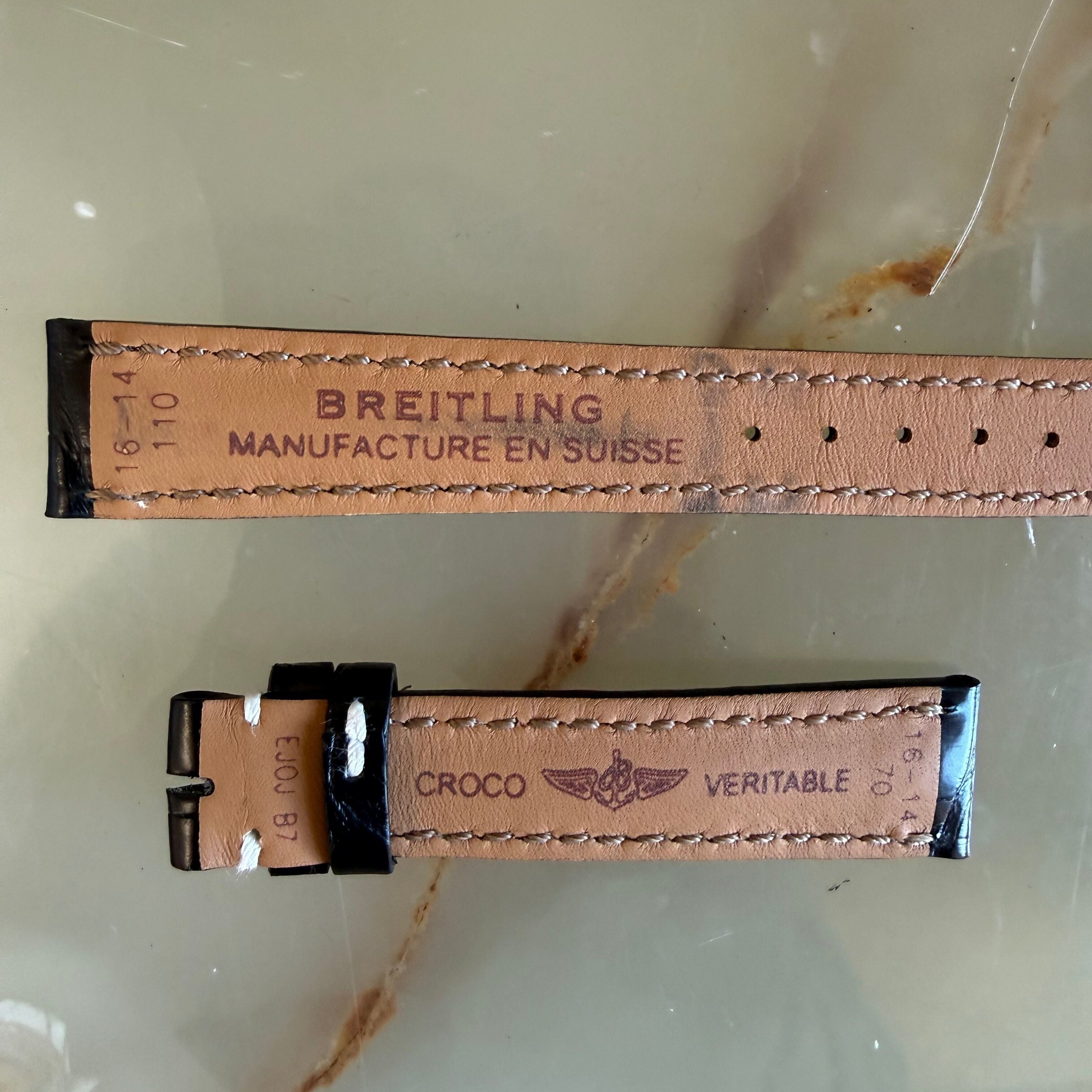 Authentic Breitling Black Crocodile Watch Strap Band 16mm 777P