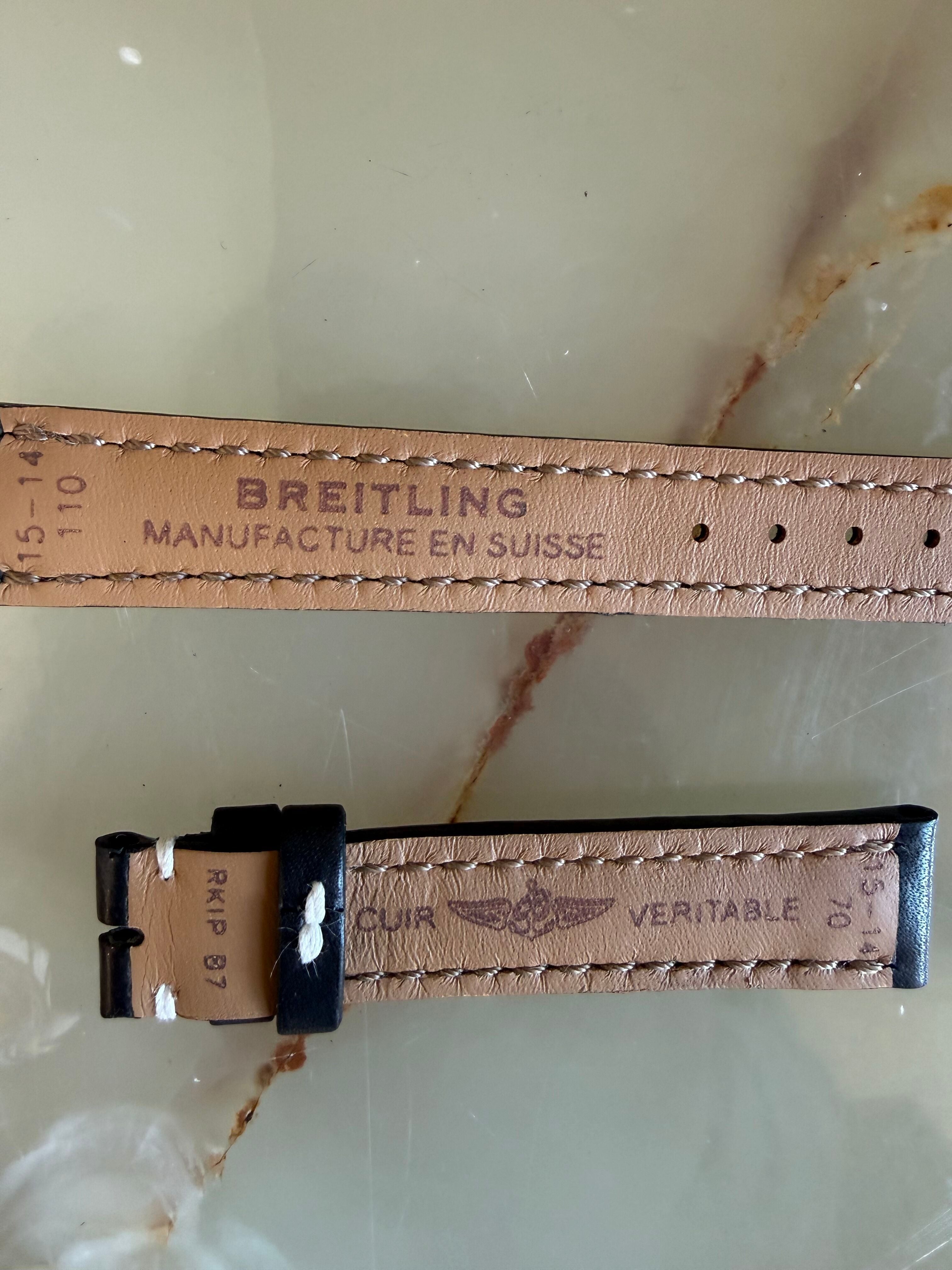 Authentic Breitling Black Leather Watch Strap Band 15mm 402X