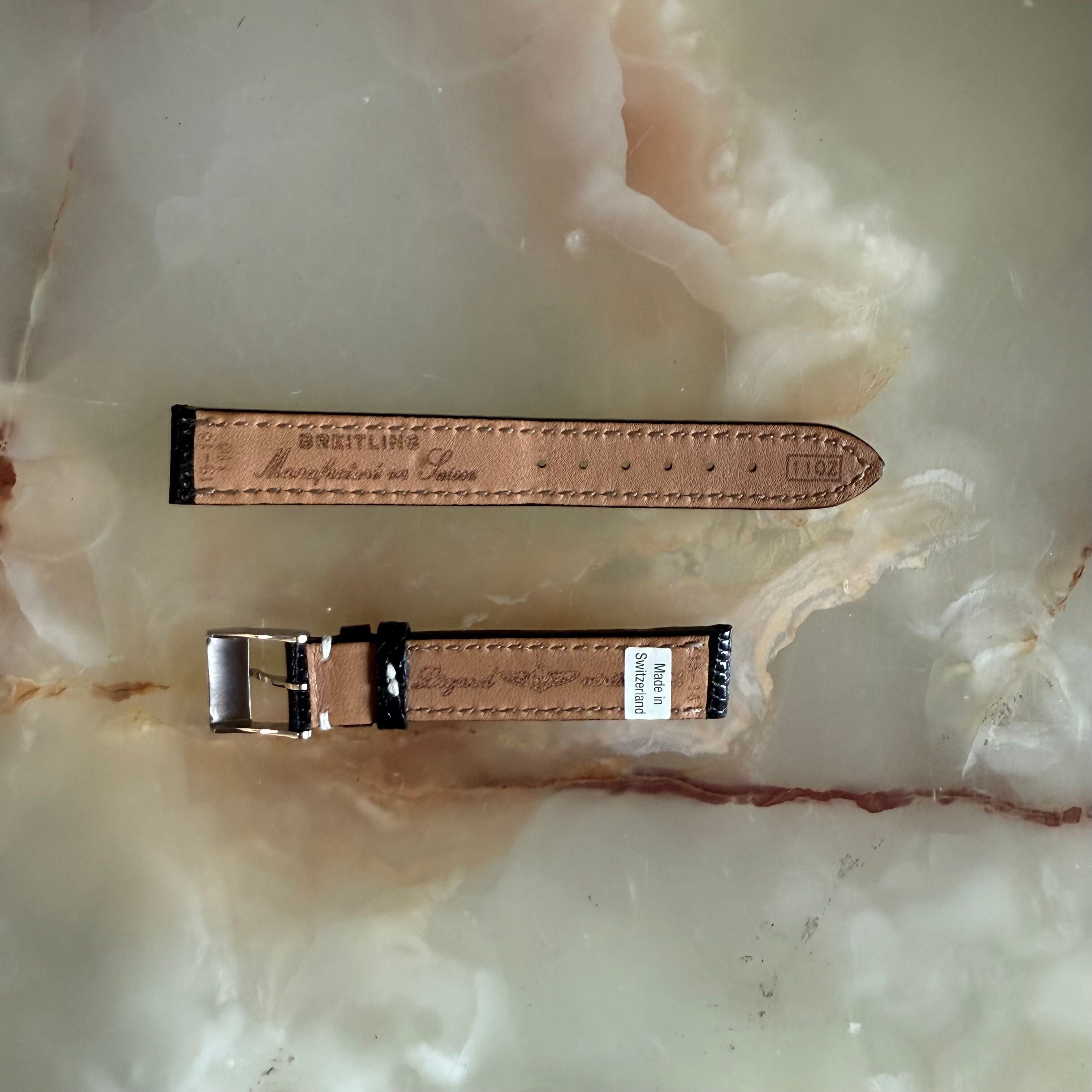 Authentic Breitling Black Lizard Watch Strap Band  110Z 15mm with Buckle